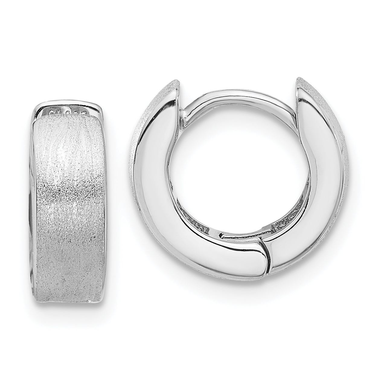 Sterling Silver Rhodium-plated Brushed 4x13mm Hinged Hoop Earrings Main image