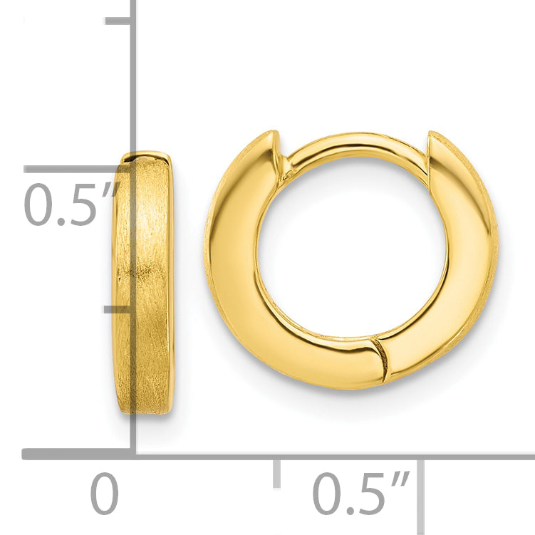 Sterling Silver Gold-tone Brushed 3x13mm Hinged Huggie Hoop Earrings