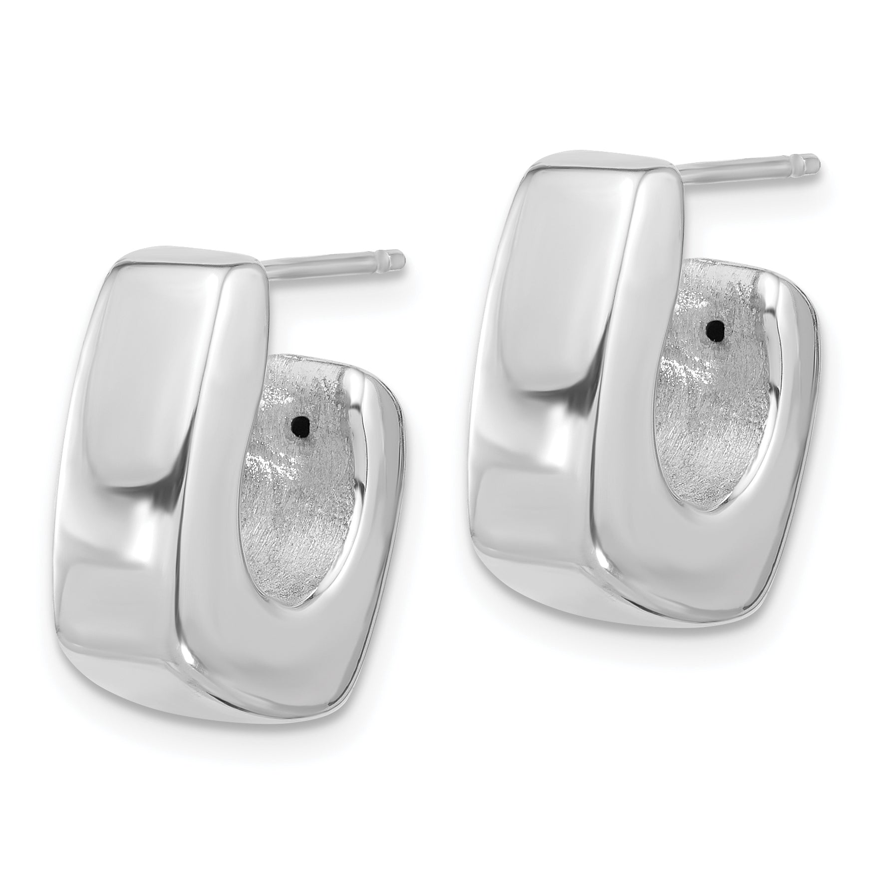 Sterling Silver Rhodium-plated Polished Square C-Hoop Post Earrings Secondary image