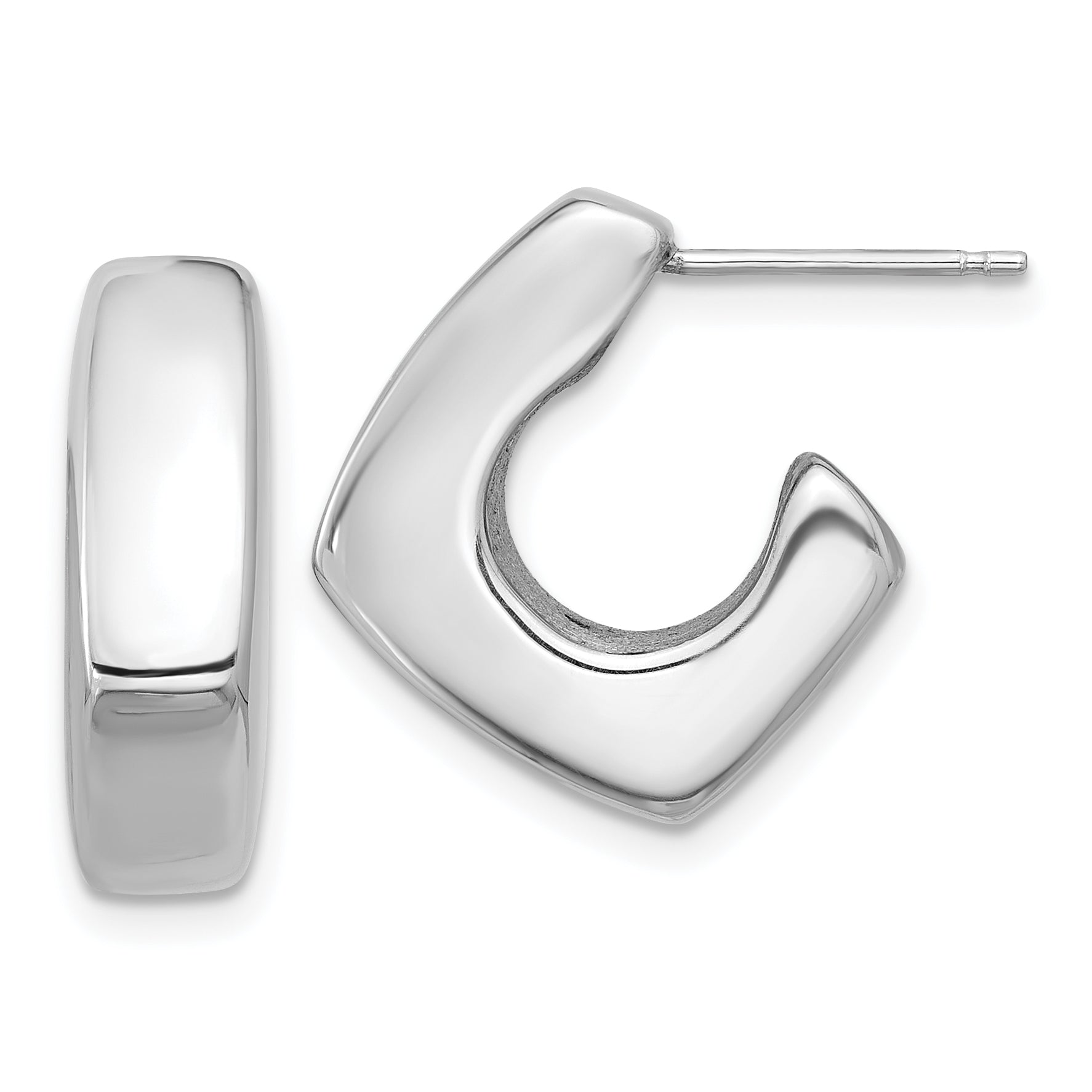 Sterling Silver Rhodium-plated Polished Square C-Hoop Post Earrings Main image