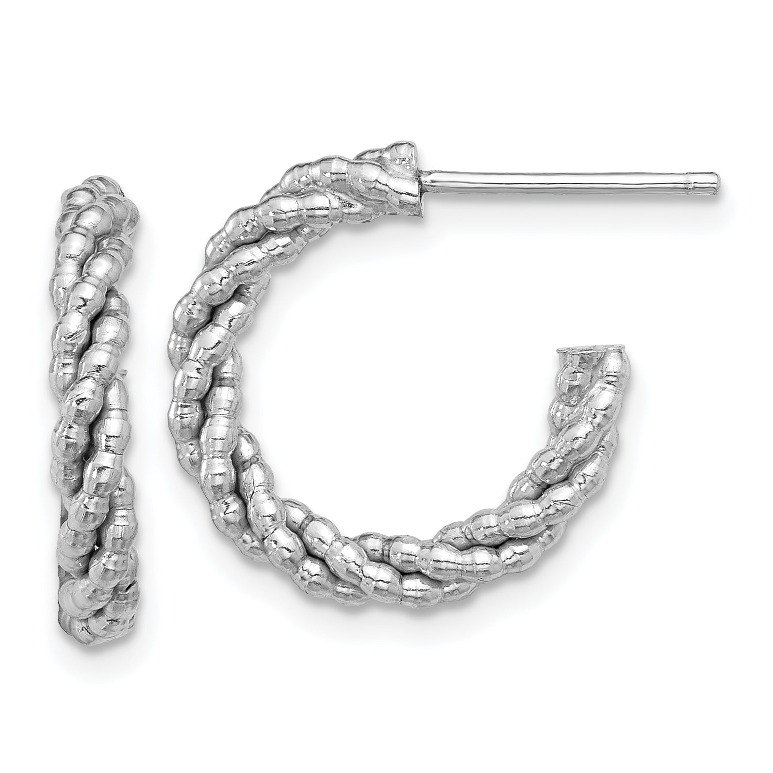 Sterling Silver Rhodium-plated Textured Twisted C-Hoop Earrings Main image