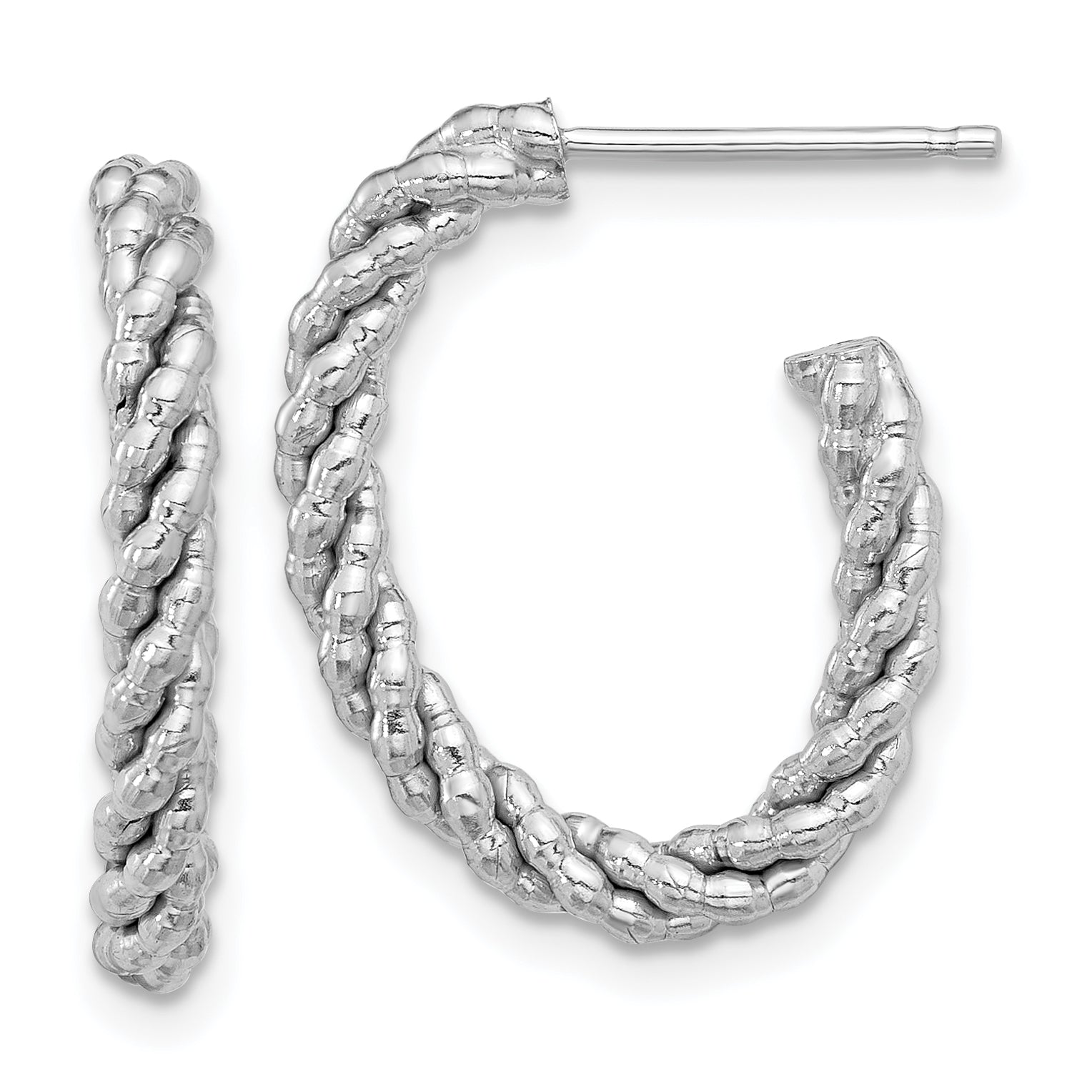 Sterling Silver Rhodium-plated Textured Twisted Oval J-Hoop Earrings Main image