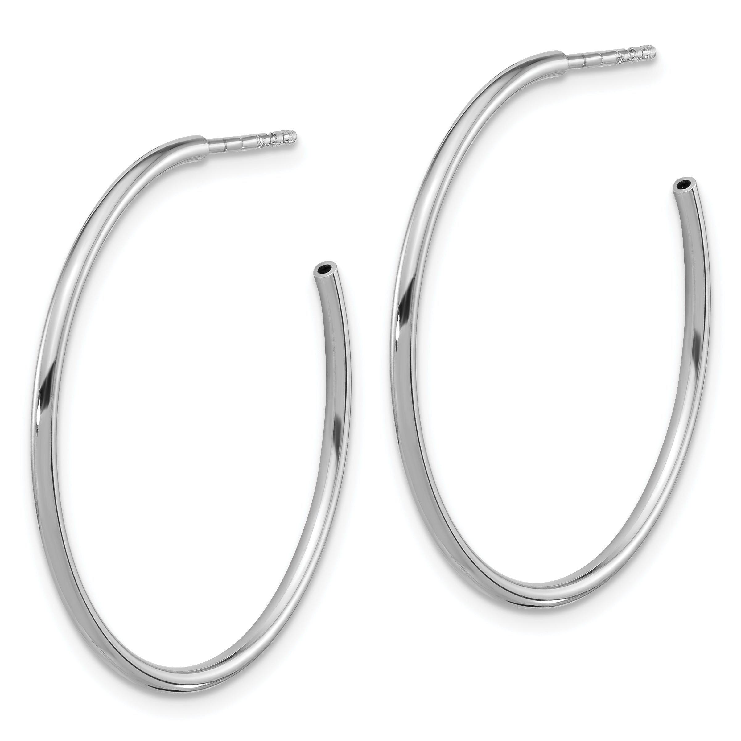 Sterling Silver Rhodium-plated Polished Hollow Tube C-Hoop Earrings Secondary image