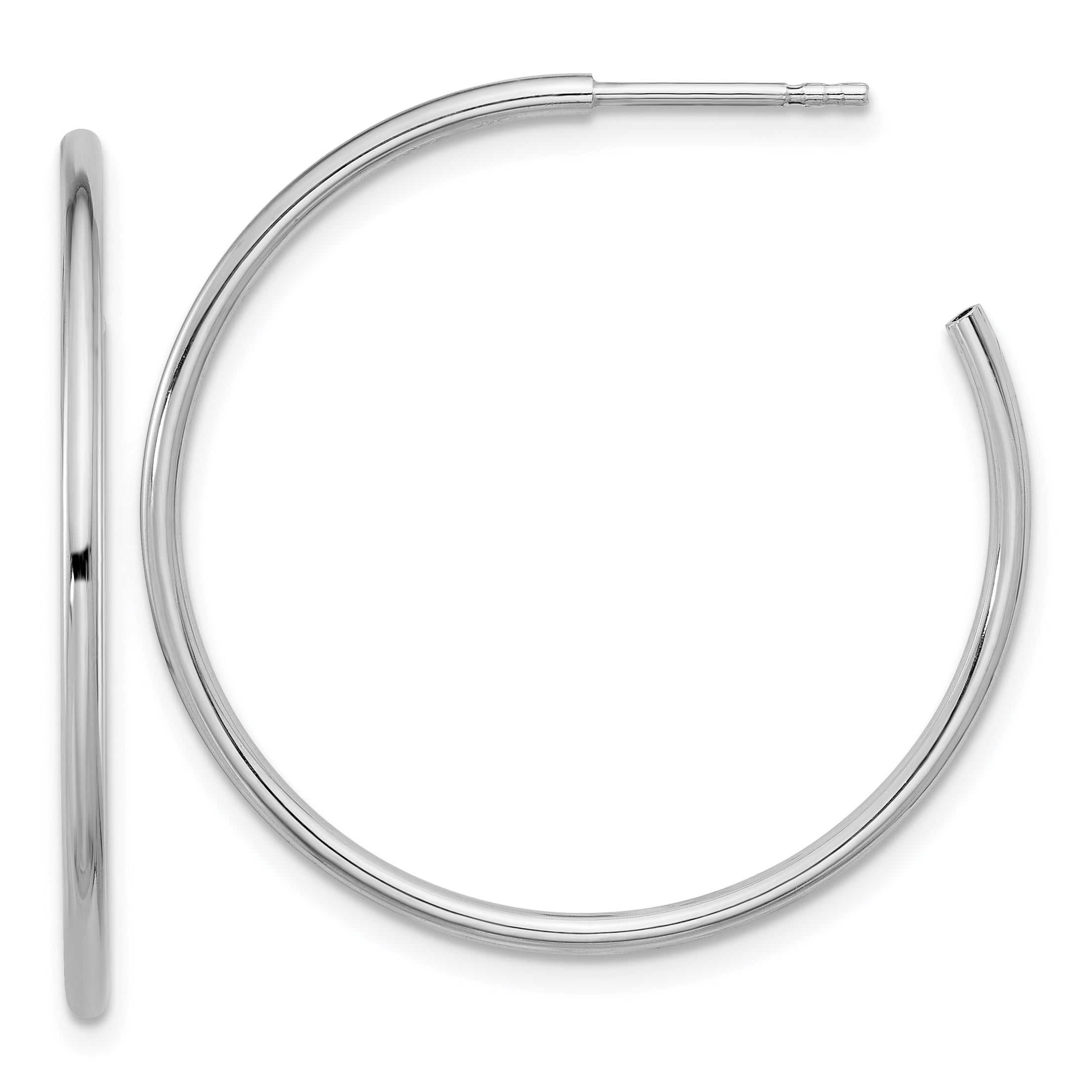 Sterling Silver Rhodium-plated Polished Hollow Tube C-Hoop Earrings Main image