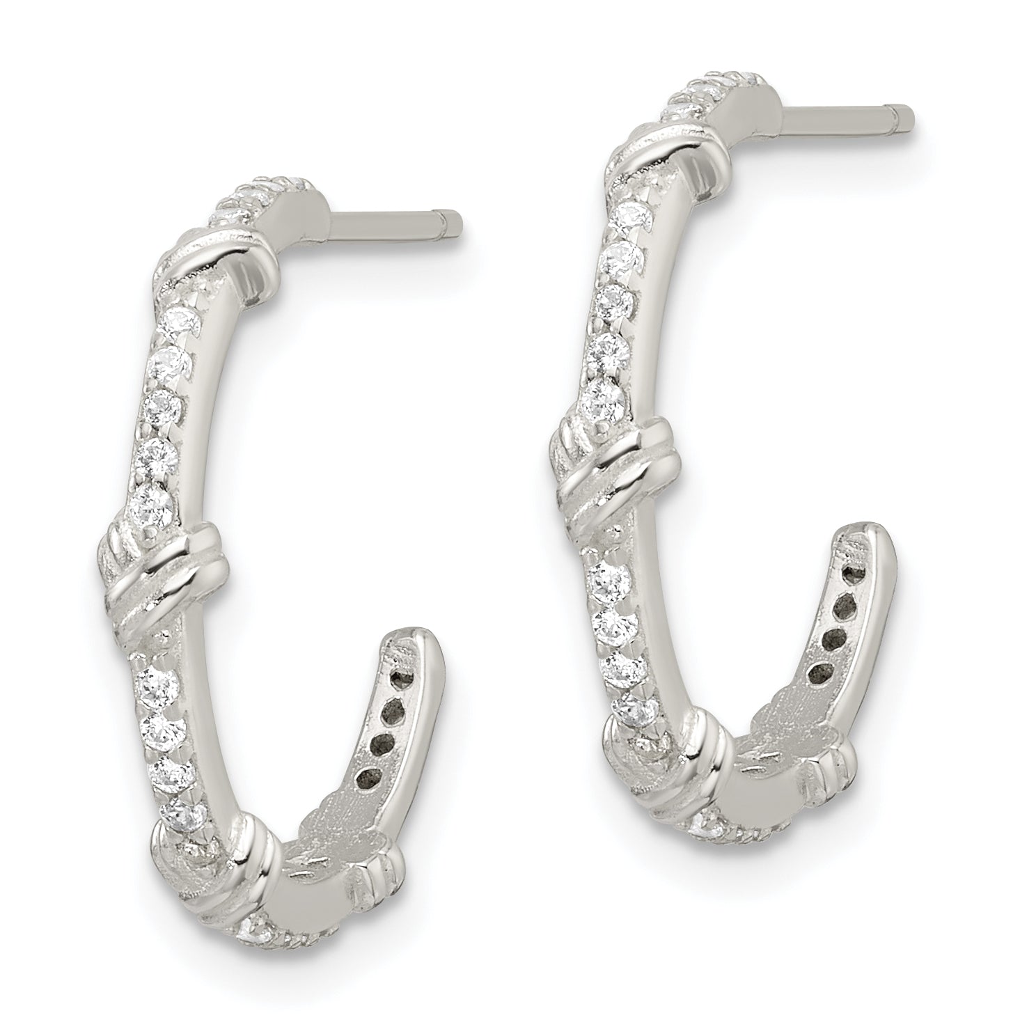 Sterling Silver E-Coating Polished CZ Knot C-Hoop Earrings Secondary image