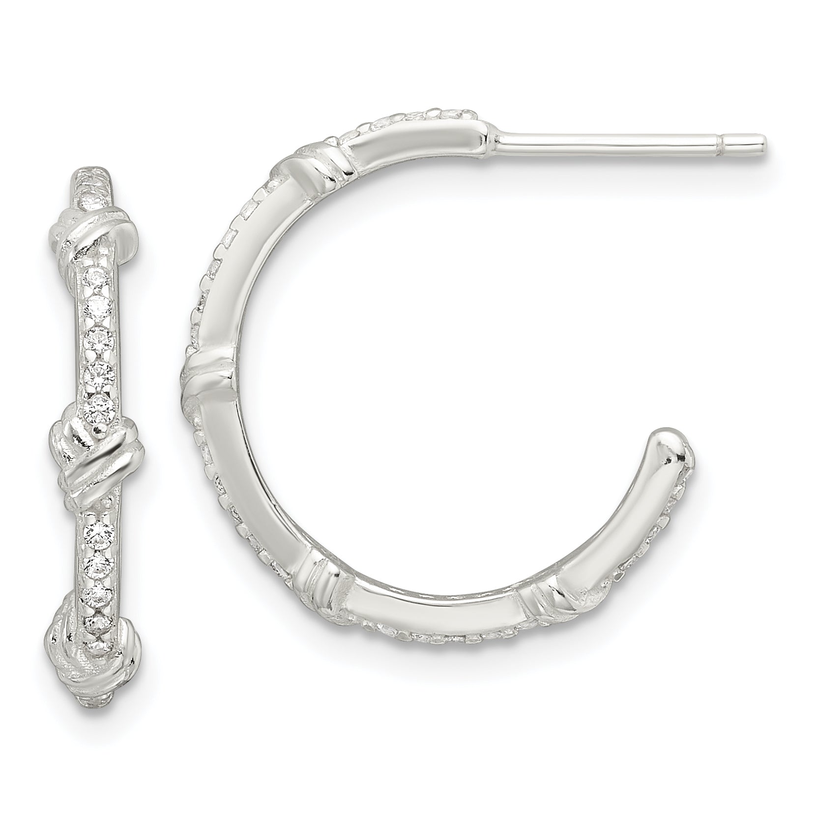 Sterling Silver E-Coating Polished CZ Knot C-Hoop Earrings Main image