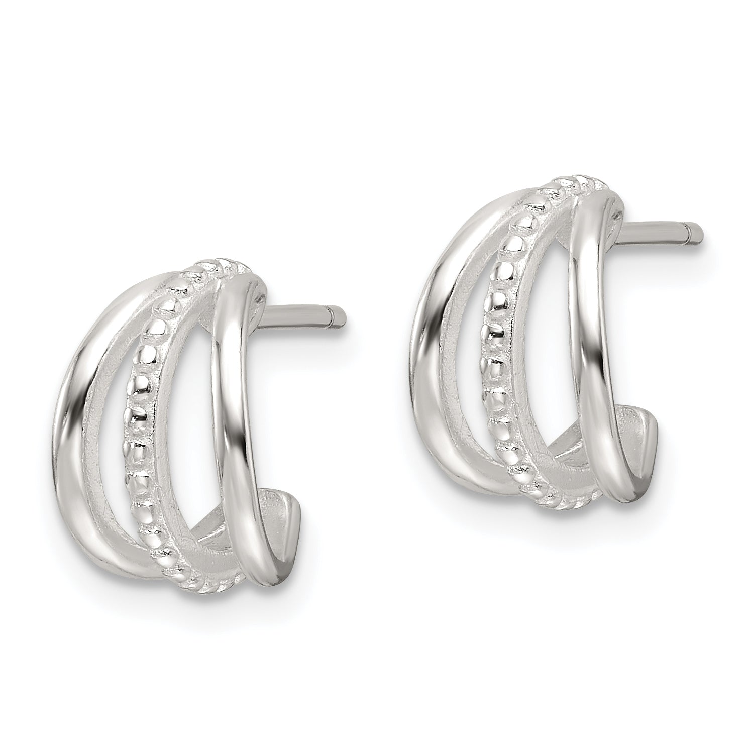 Sterling Silver E-Coating Polished and Textured C-Hoop Earrings Secondary image