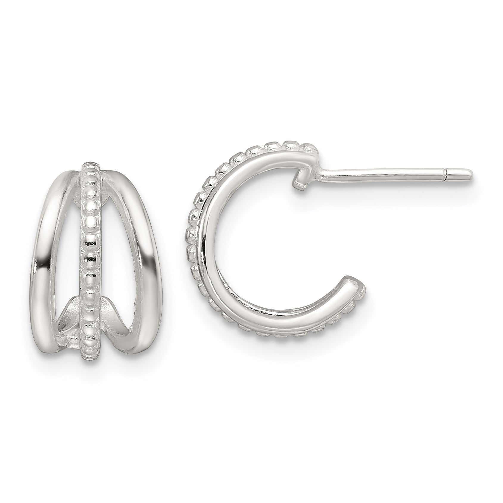Sterling Silver E-Coating Polished and Textured C-Hoop Earrings Main image