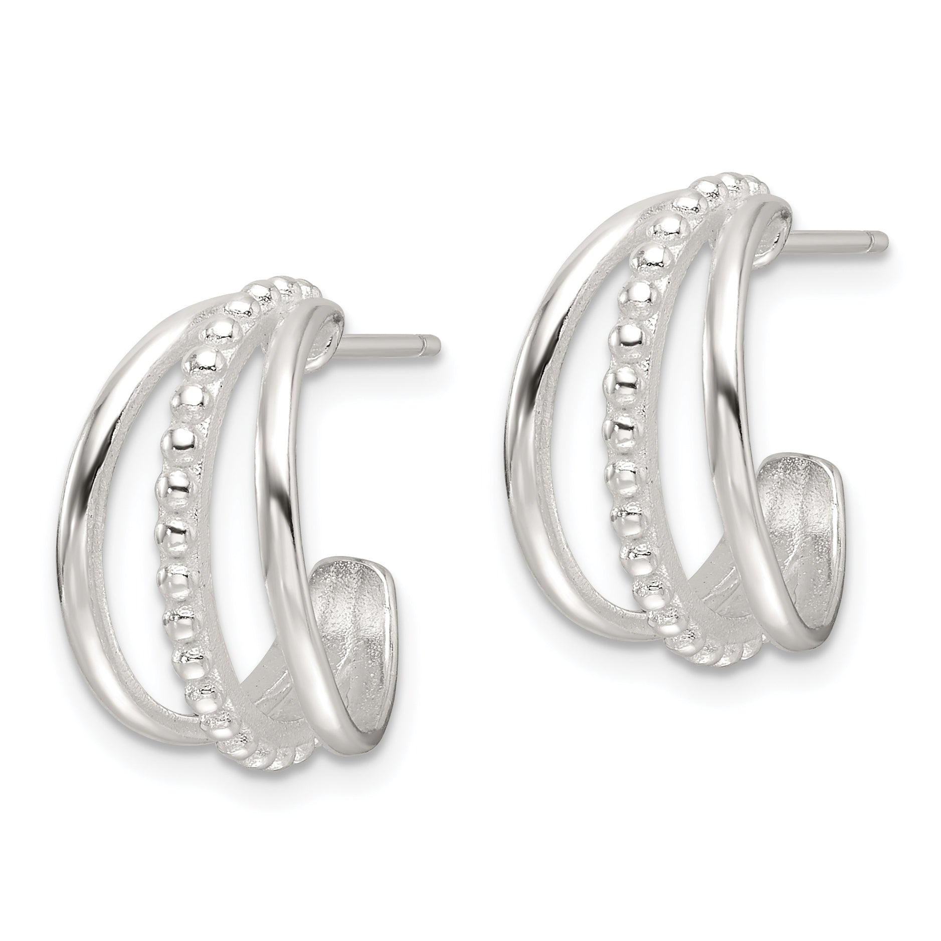 Sterling Silver E-Coating Polished and Textured C-Hoop Earring Secondary image