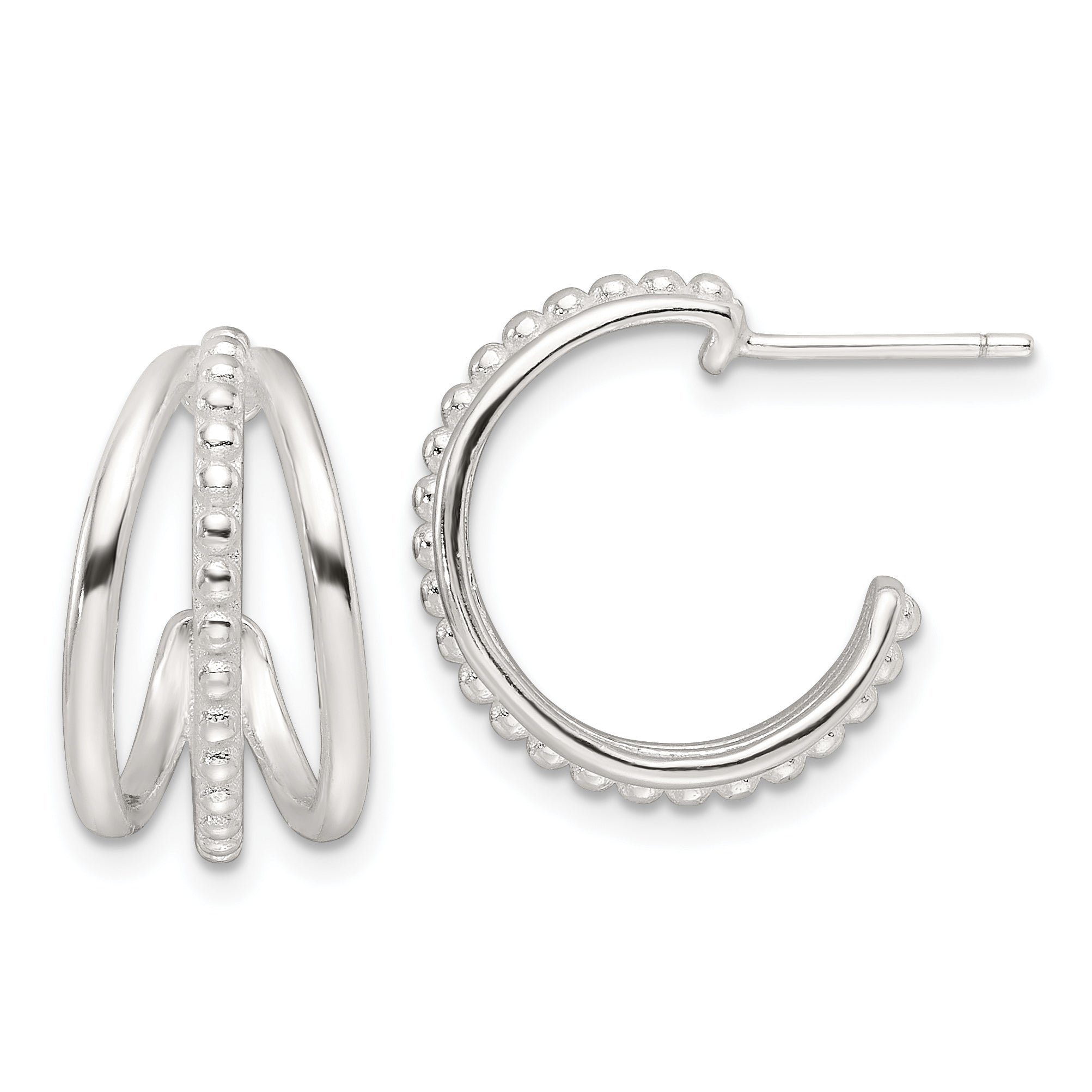 Sterling Silver E-Coating Polished and Textured C-Hoop Earring Main image