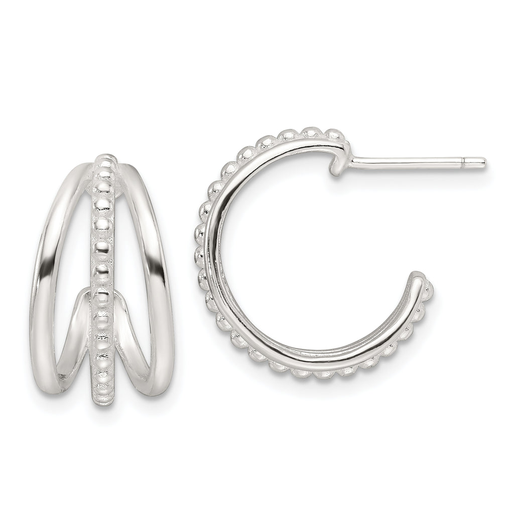 Sterling Silver E-Coating Polished and Textured C-Hoop Earring