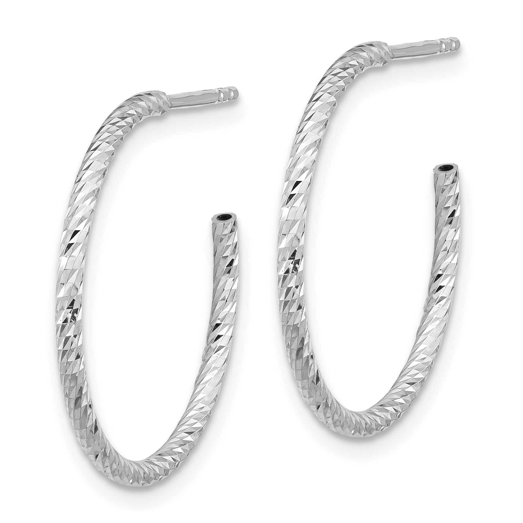 Sterling Silver Rhodium-plated D/C Hollow Tube C-Hoop Earrings Secondary image
