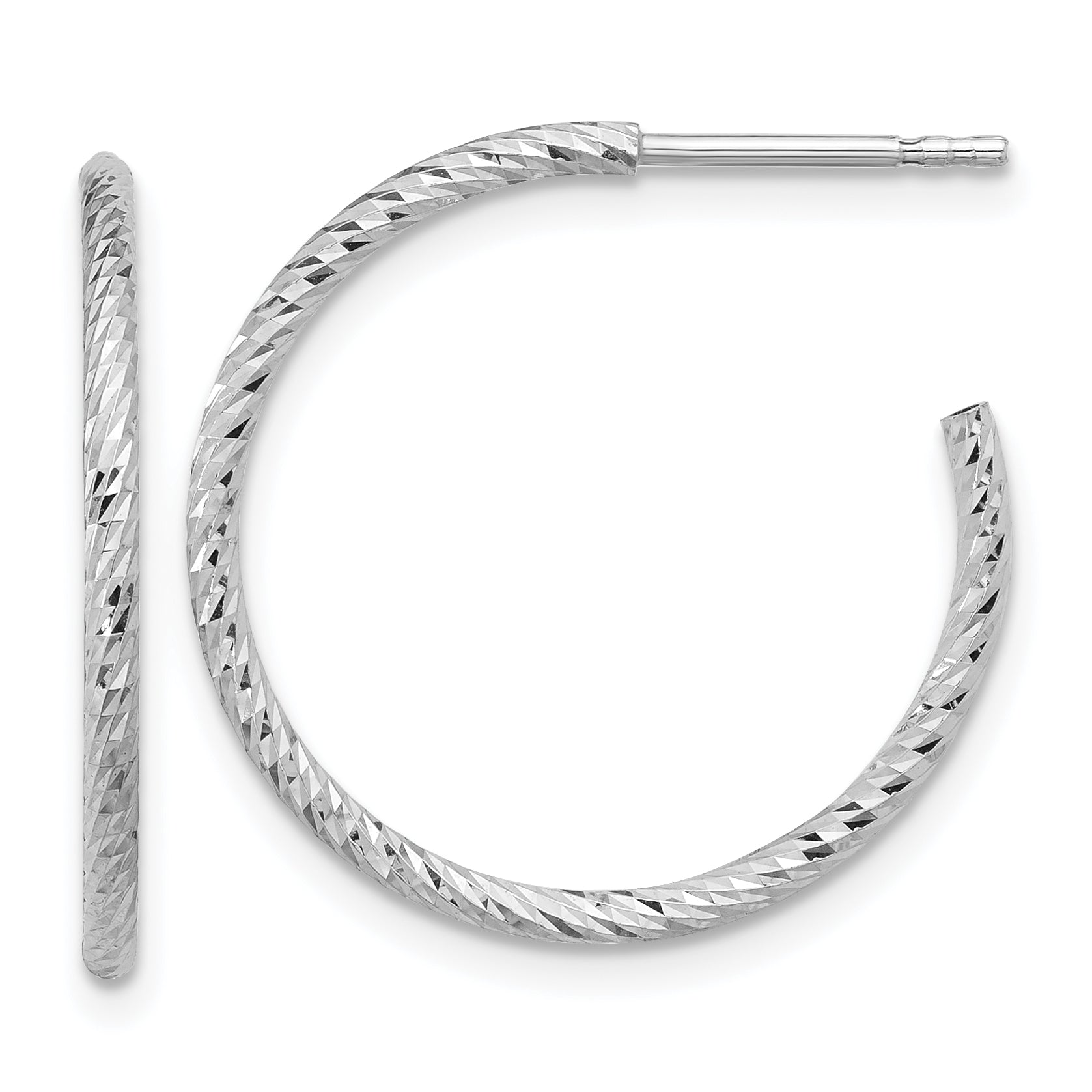 Sterling Silver Rhodium-plated D/C Hollow Tube C-Hoop Earrings Main image
