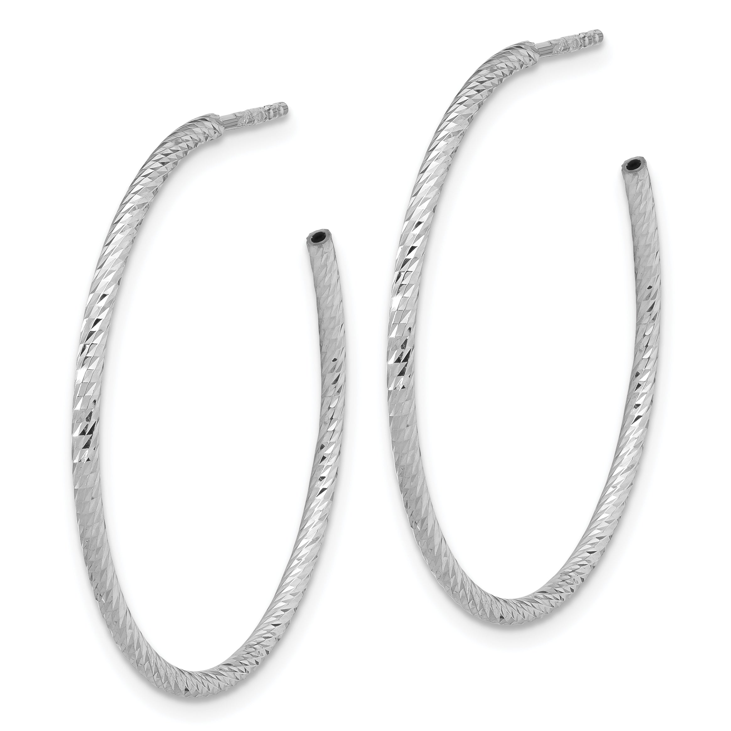 Sterling Silver Rhodium-plated D/C Hollow Tube C-Hoop Earrings Secondary image
