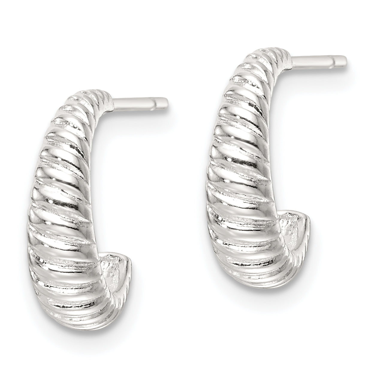 Sterling Silver Polished Scalloped J-Hoop Post Earrings Secondary image