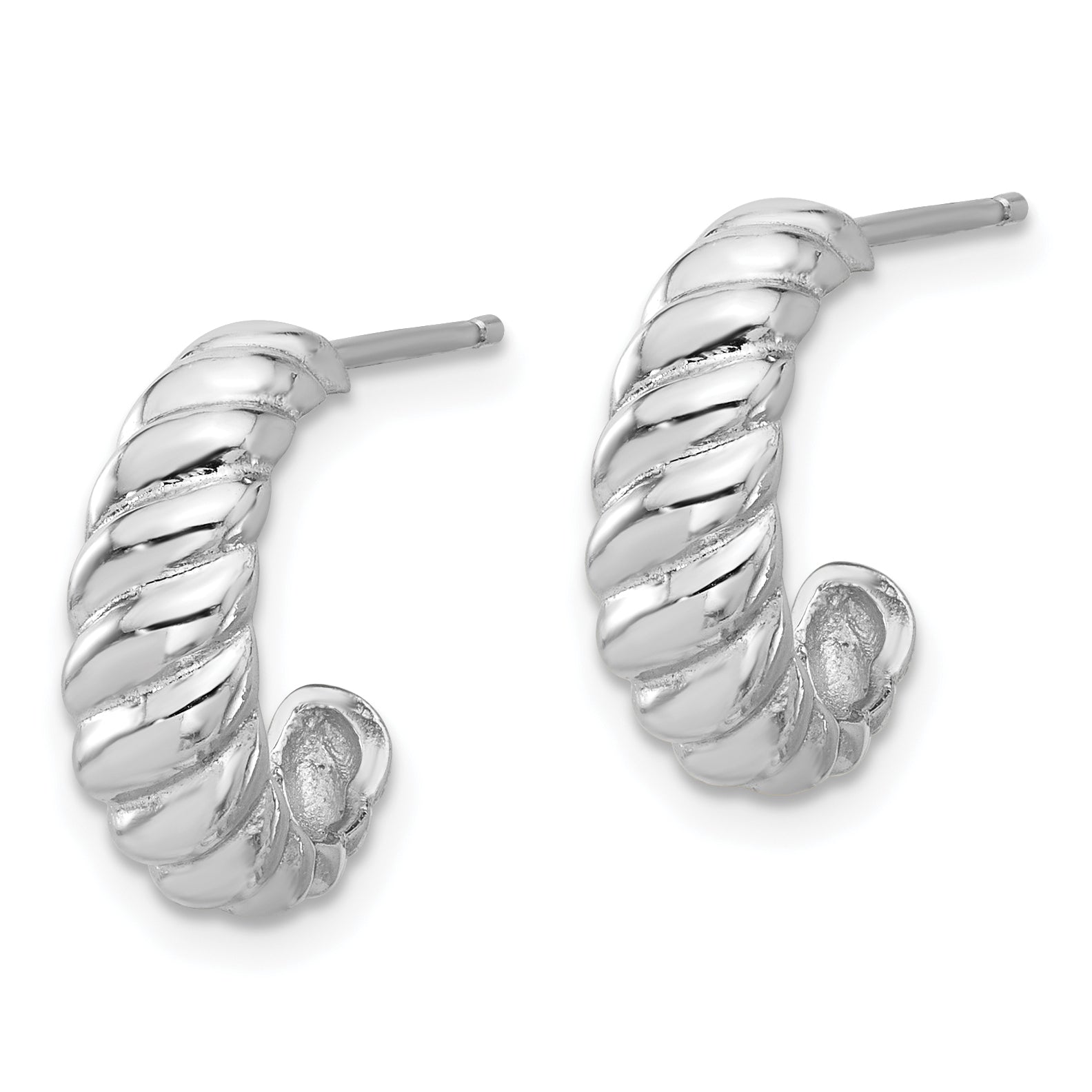 Sterling Silver Rhodium-plated Scalloped Post Hoop Earrings Secondary image