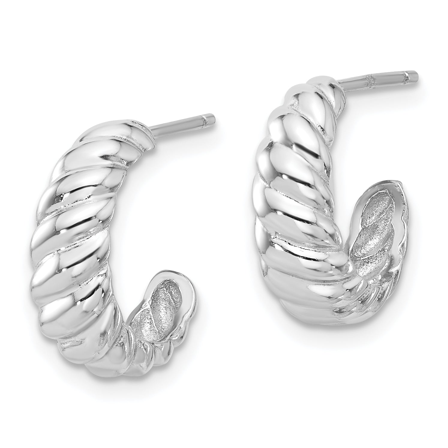 Sterling Silver Rhodium-plated Scalloped Post Hoop Earrings Secondary image