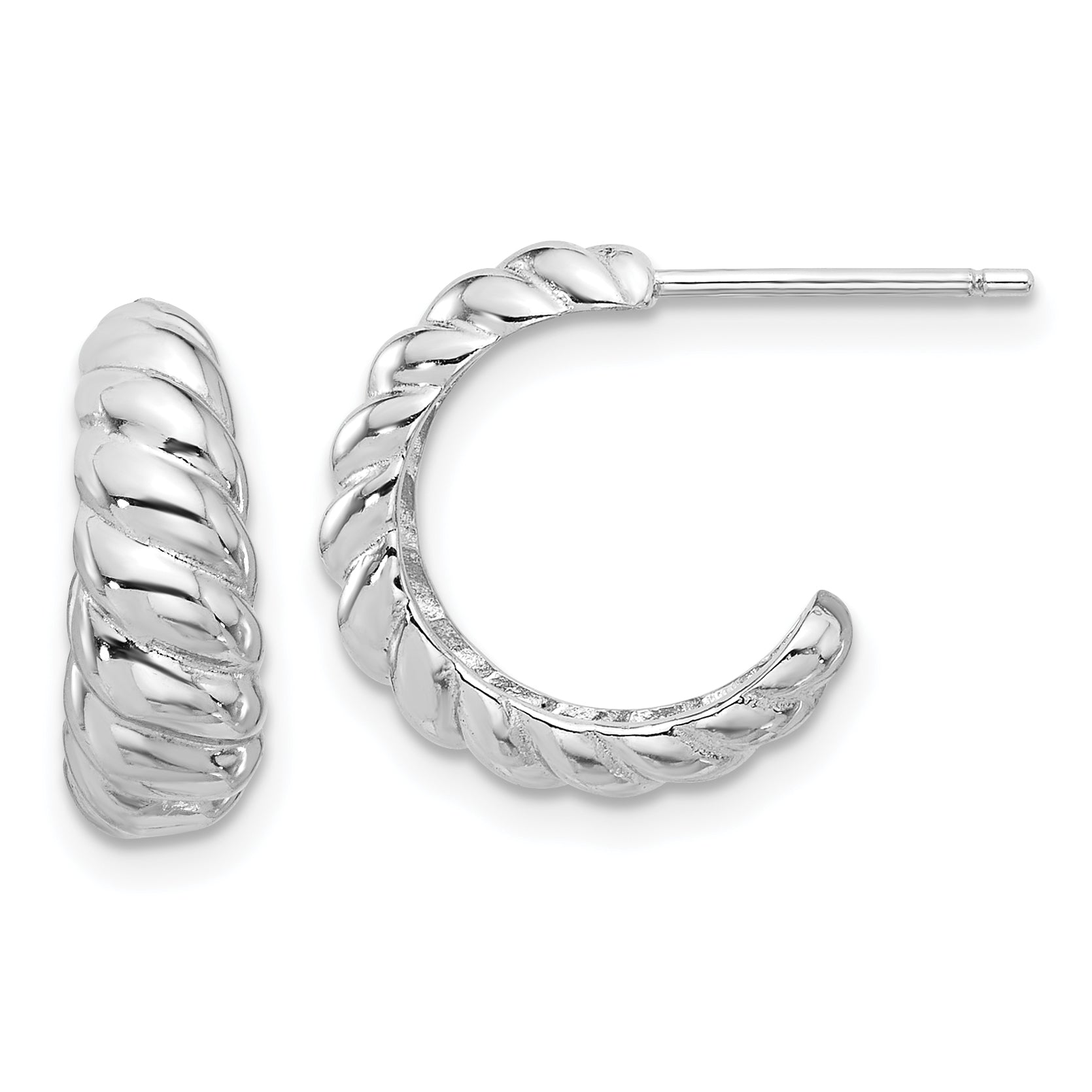 Sterling Silver Rhodium-plated Scalloped Post Hoop Earrings Main image