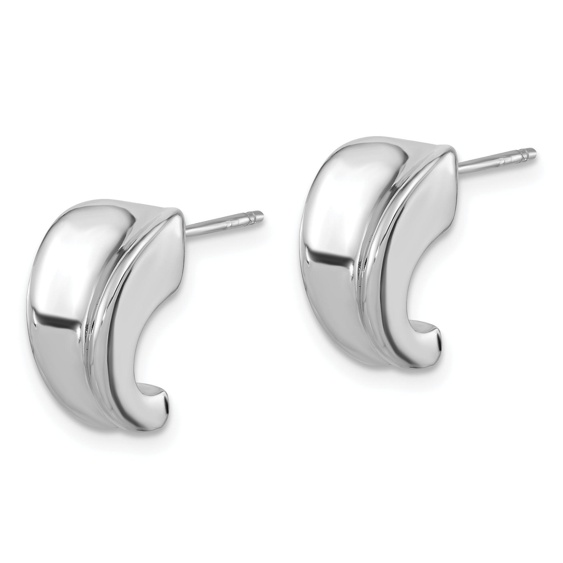 Sterling Silver Rhodium-plated Polished Graduating J-Hoop Post Earrings Secondary image