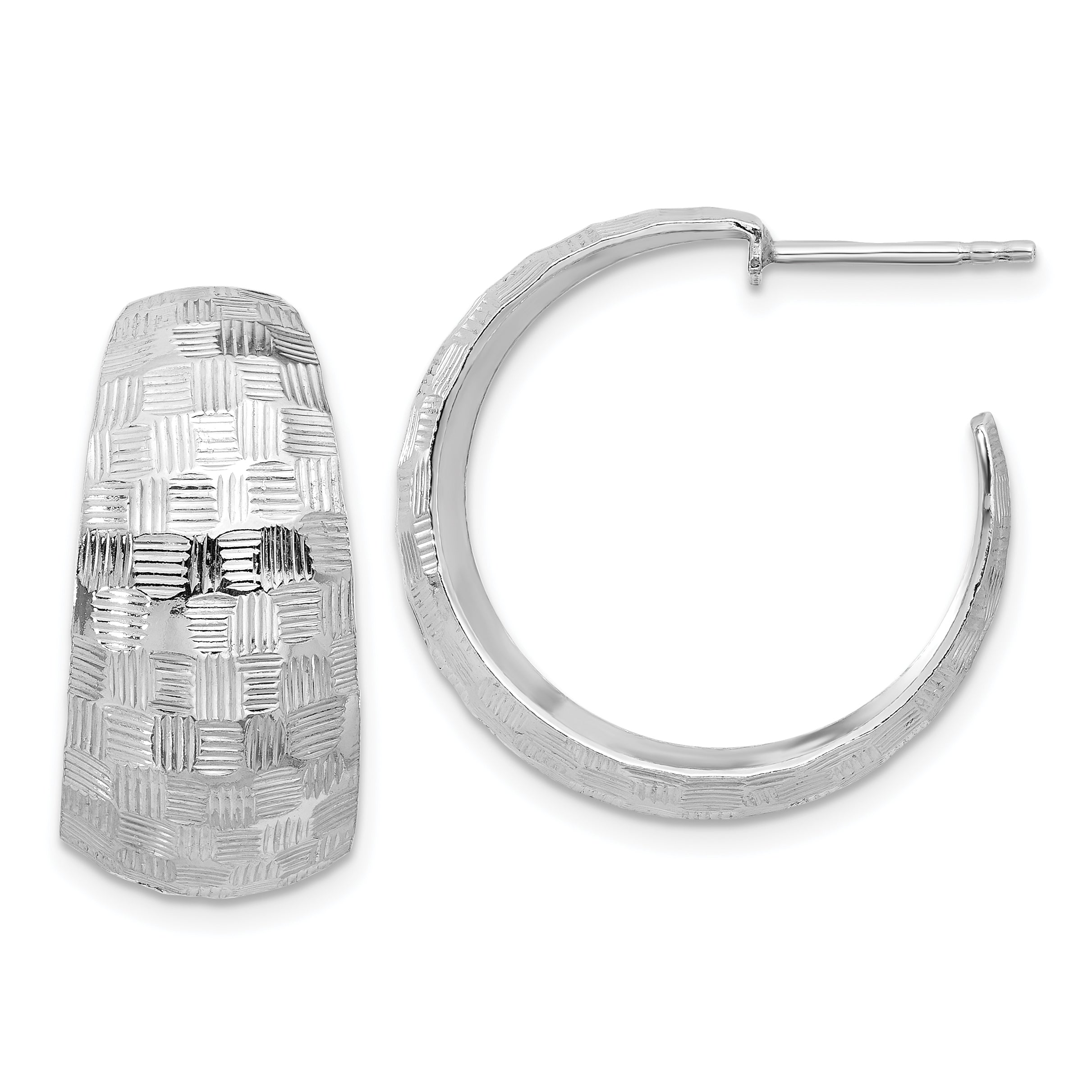 Sterling Silver Rhodium-plated Polish Textured C-Hoop Post Earrings Main image