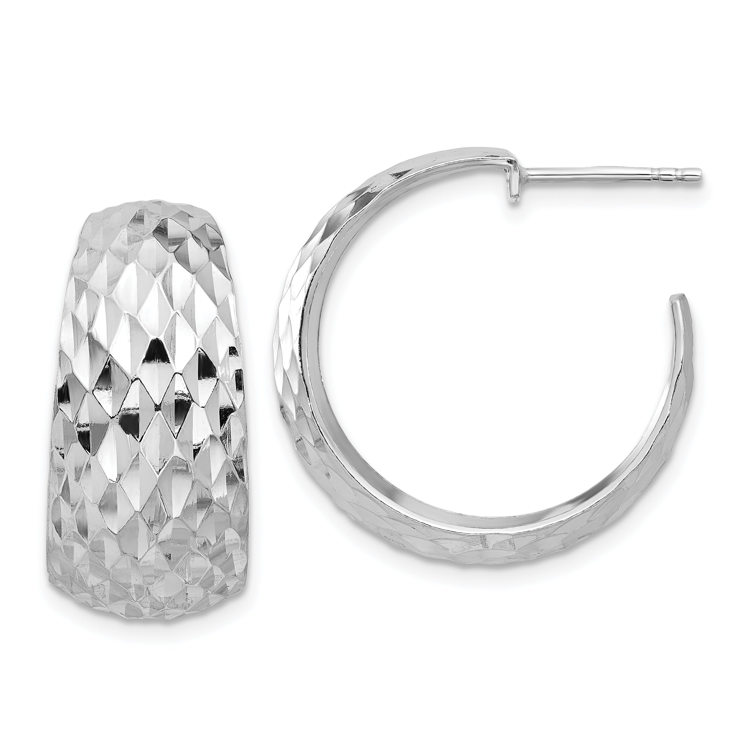 Sterling Silver Rhodium-plated Polish Textured C-Hoop Post Earrings Main image