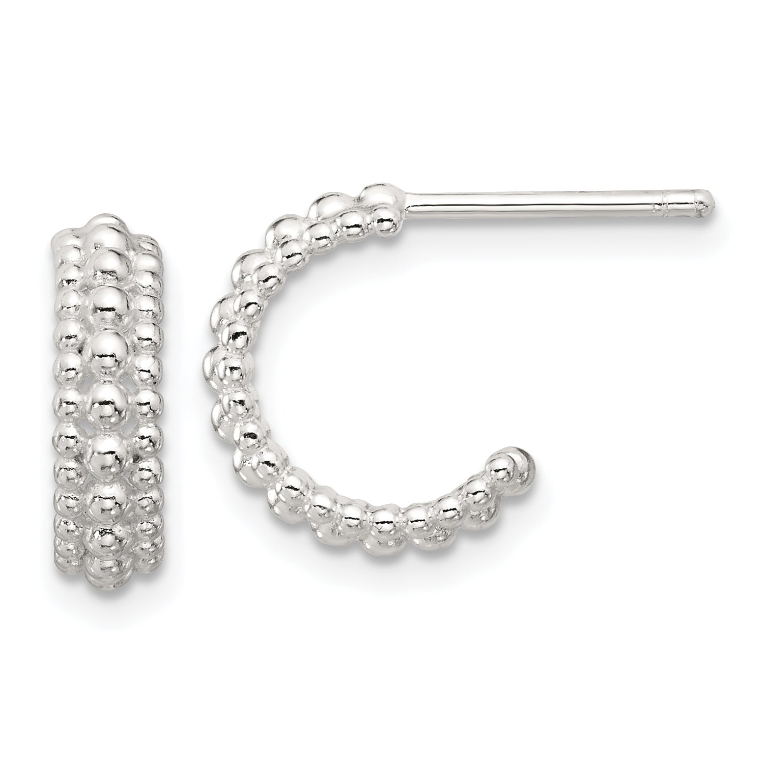 Sterling Silver E-coated Beaded C-Hoop Earrings Main image