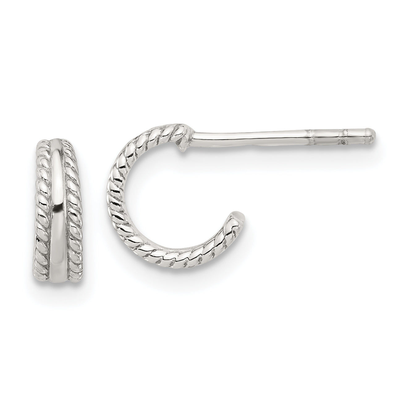 Sterling Silver E-coated Textured Edge C-Hoop Earrings Main image