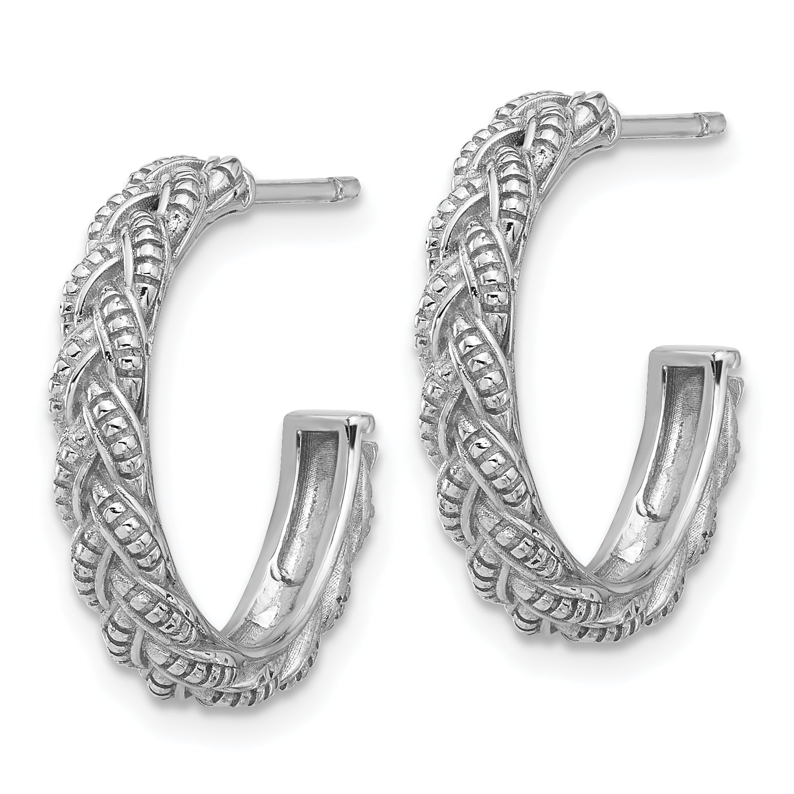 Sterling Silver Rhodium-plated Textured Braided C-Hoop Earrings Secondary image