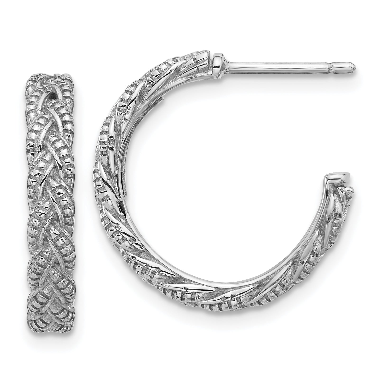 Sterling Silver Rhodium-plated Textured Braided C-Hoop Earrings Main image