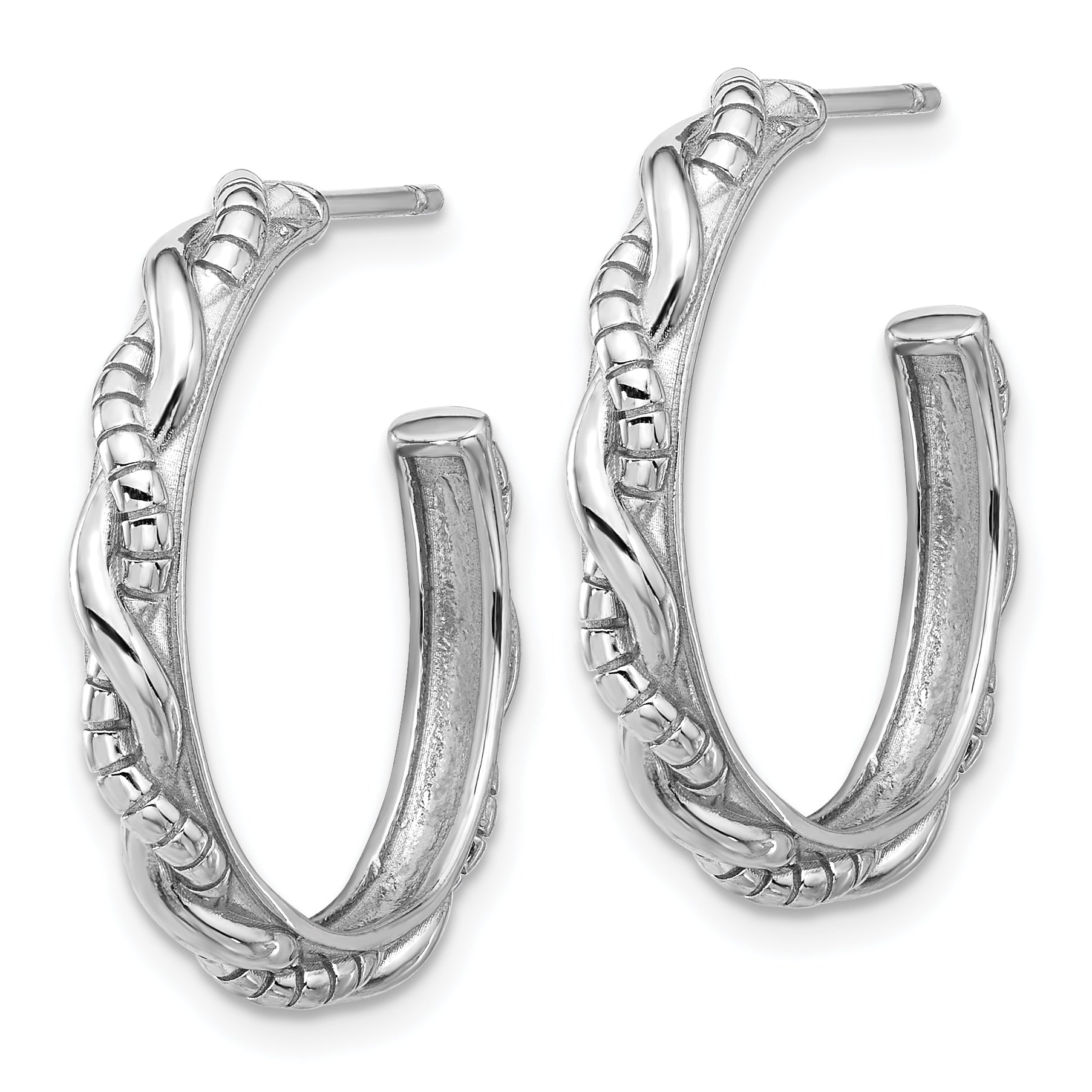 Sterling Silver Rhodium-plated Textured Twisted C-Hoop Earrings Secondary image