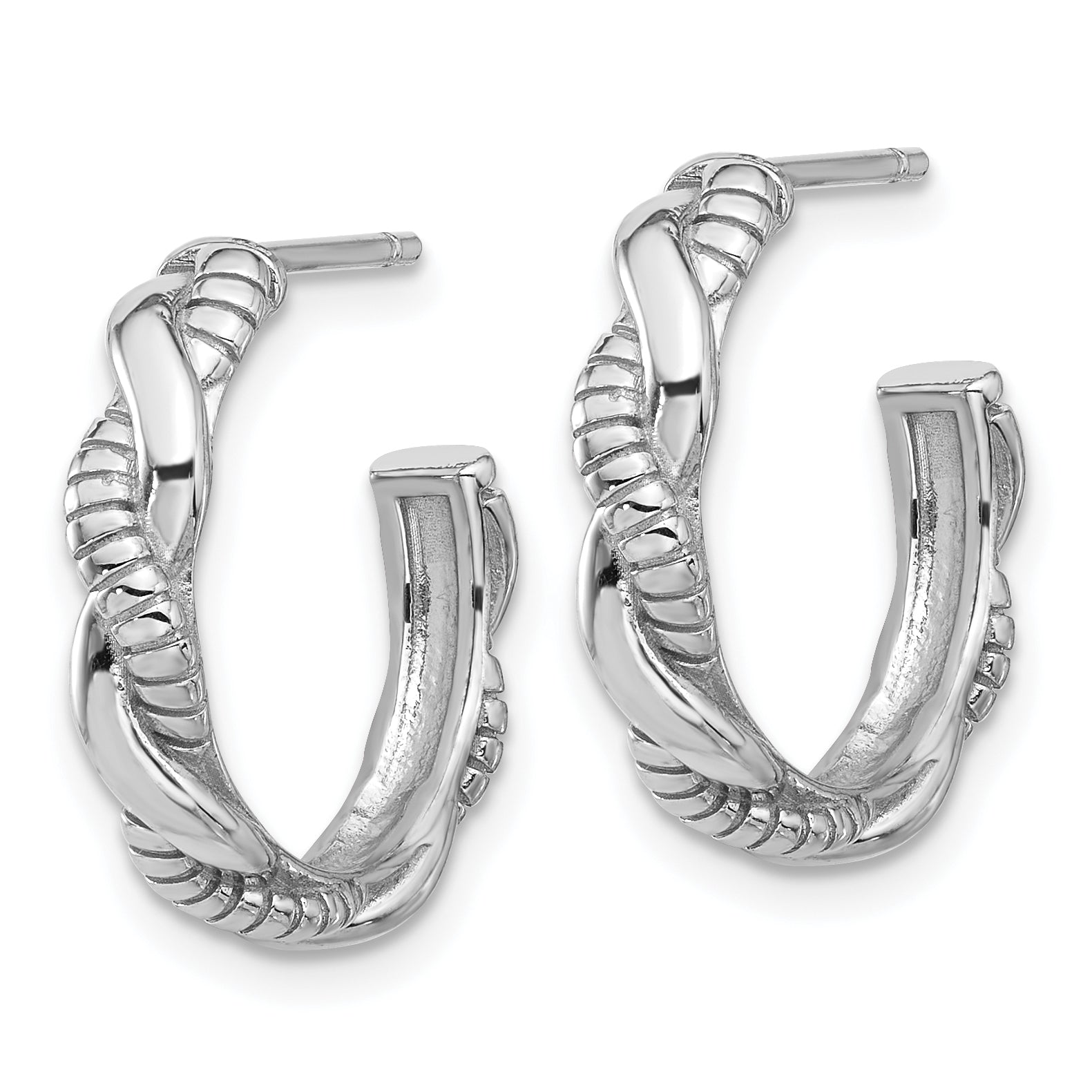 Sterling Silver Rhodium-plated Textured Twisted C-Hoop Earrings Secondary image