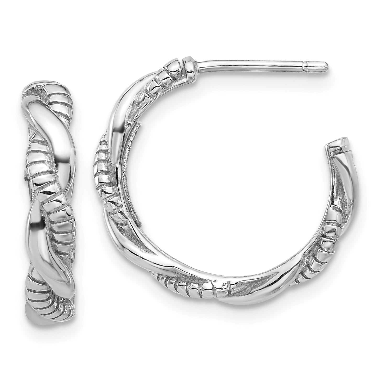 Sterling Silver Rhodium-plated Textured Twisted C-Hoop Earrings Main image