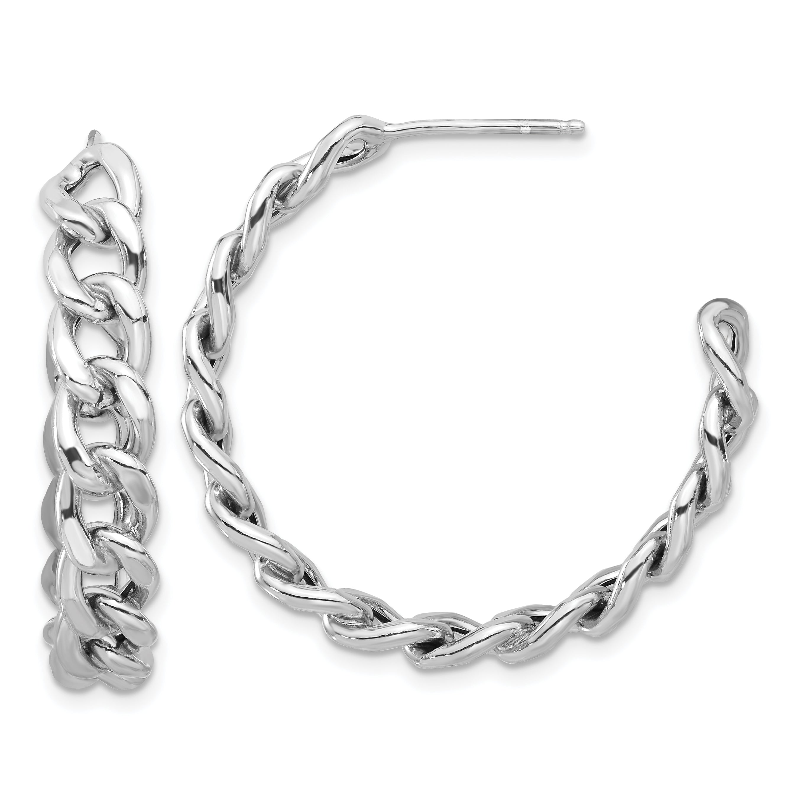 Sterling Silver Rhodium-plated Curb Link C-Hoop Earrings Main image