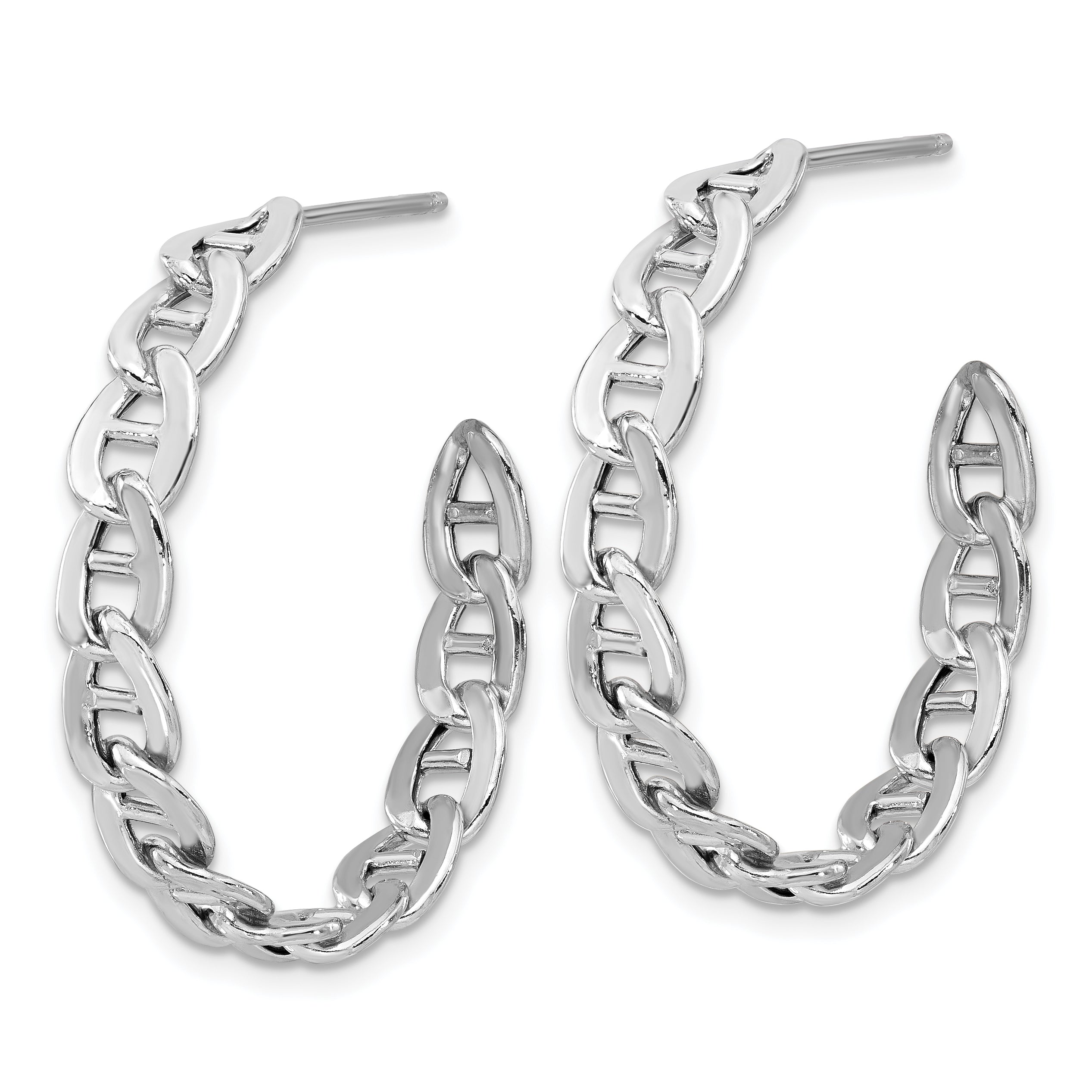Sterling Silver Rhodium-plated Anchor Link C-Hoop Earrings Secondary image