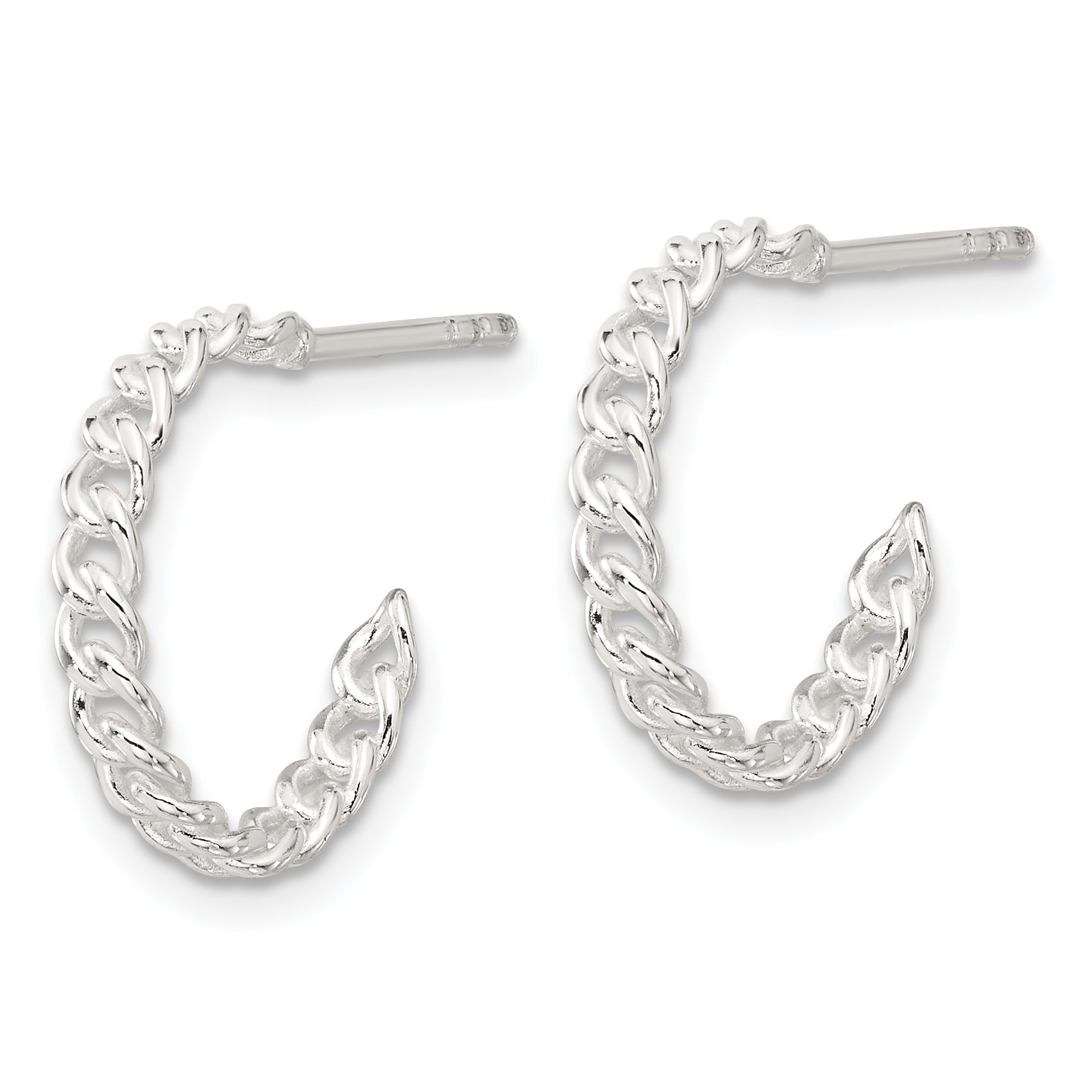 Sterling Silver E-coated Curb Link C-Hoop Earrings Secondary image