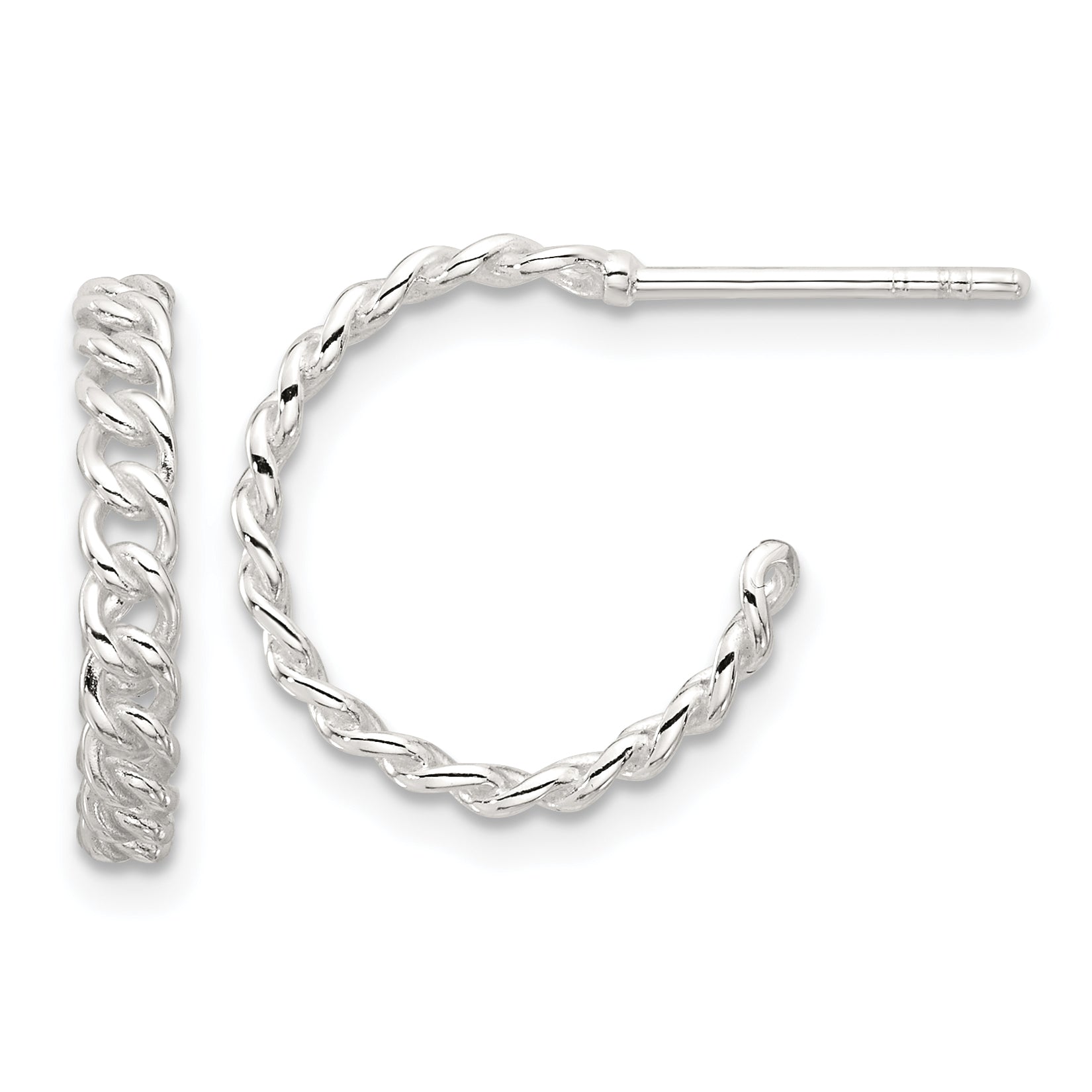 Sterling Silver E-coated Curb Link C-Hoop Earrings Main image