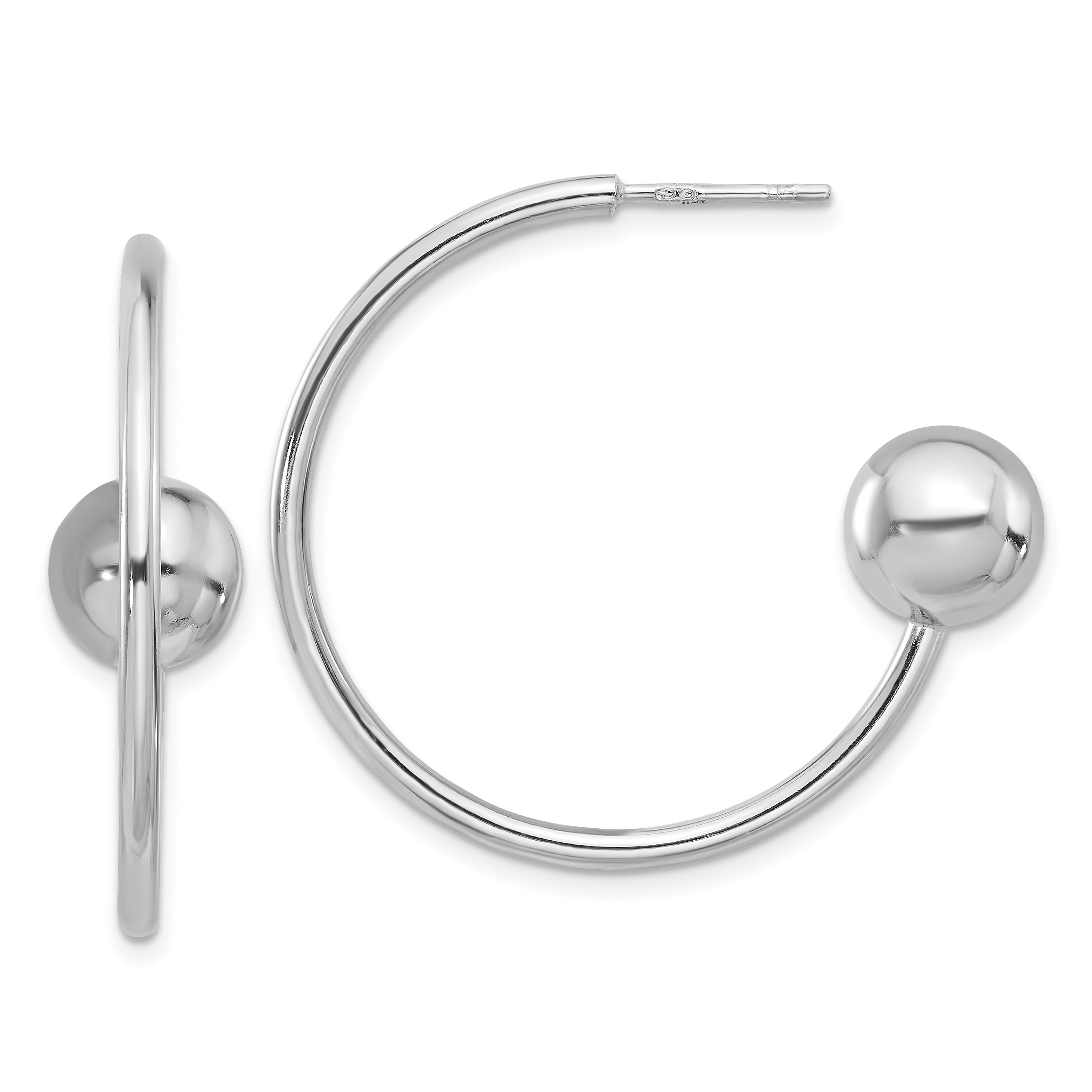 Sterling Silver Rhodium-plated Polished Ball C-Hoop Post Earrings Main image