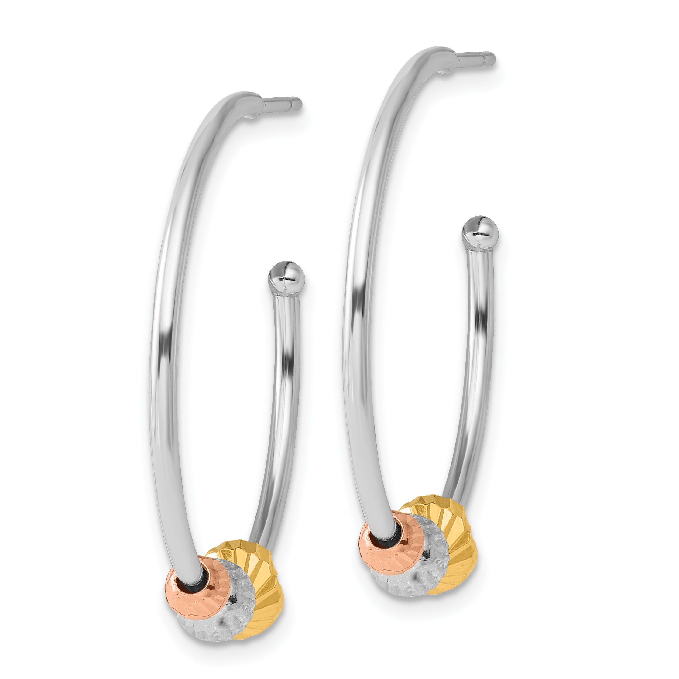 Sterling Silver RH-plated Rose/Gold-tone D/C Beaded C-Hoop Earrings Secondary image