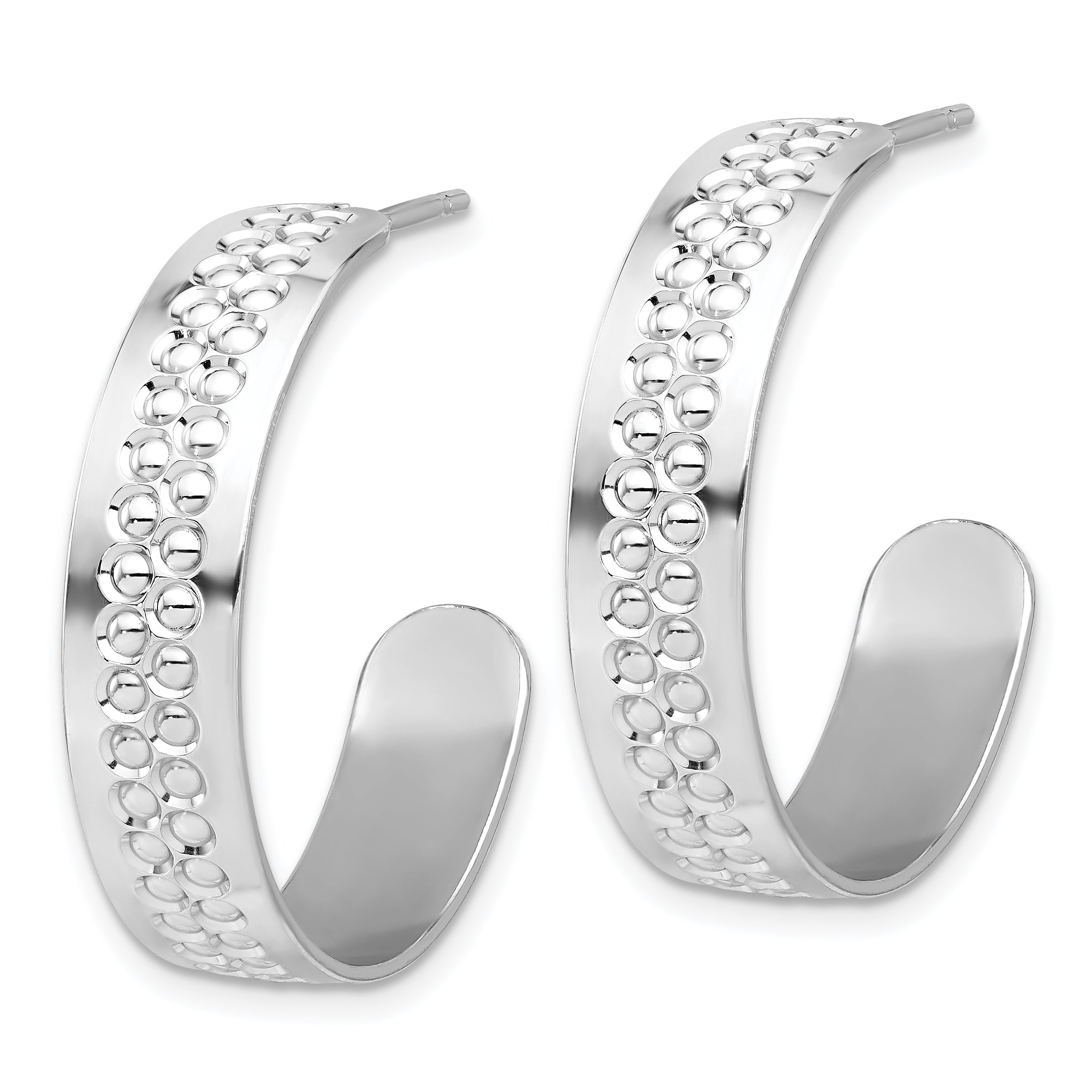 Sterling Silver Rhodium Plated Polished and Textured C-Hoop Earrings Secondary image
