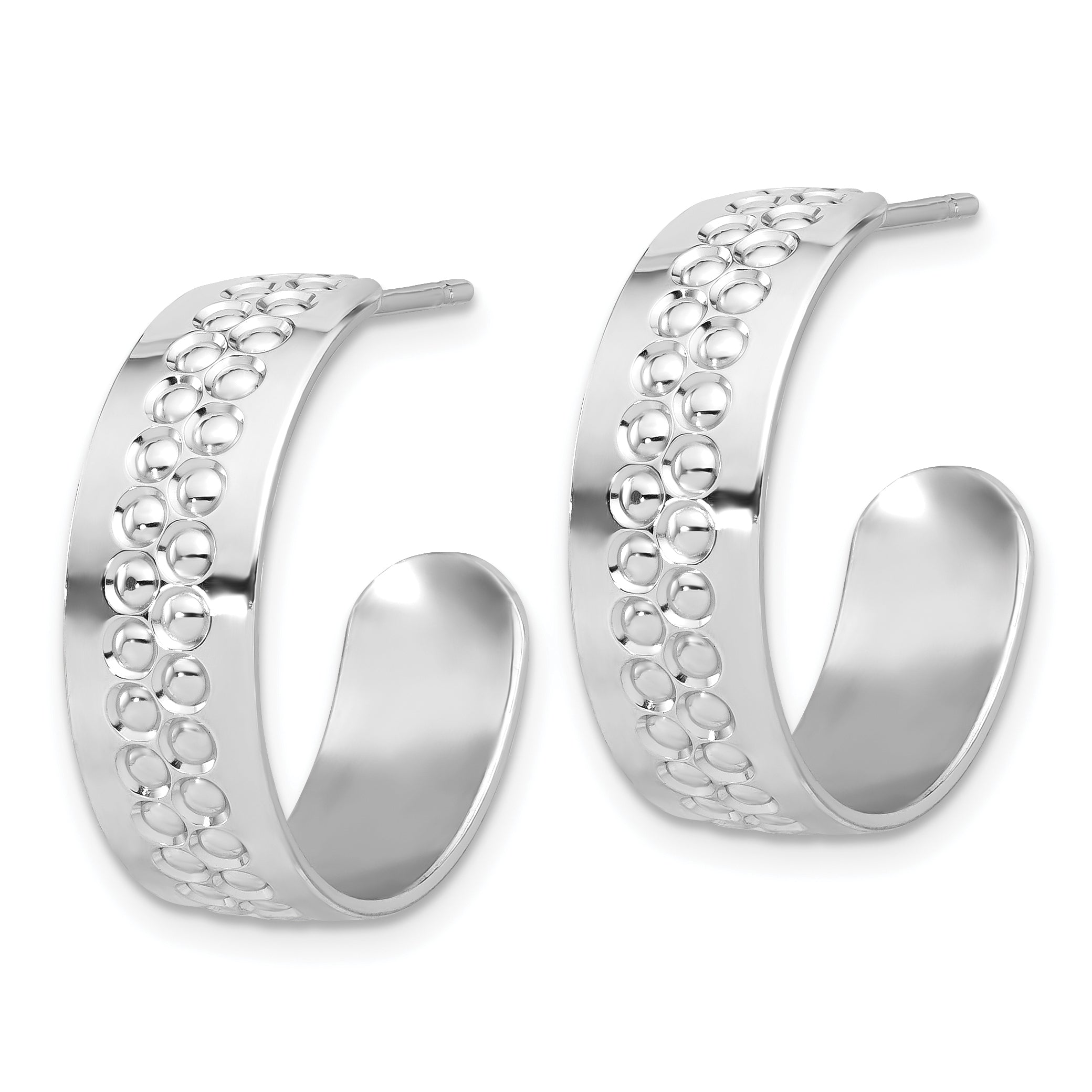 Sterling Silver Rhodium Plated Polished and Textured C-Hoop Earrings Secondary image