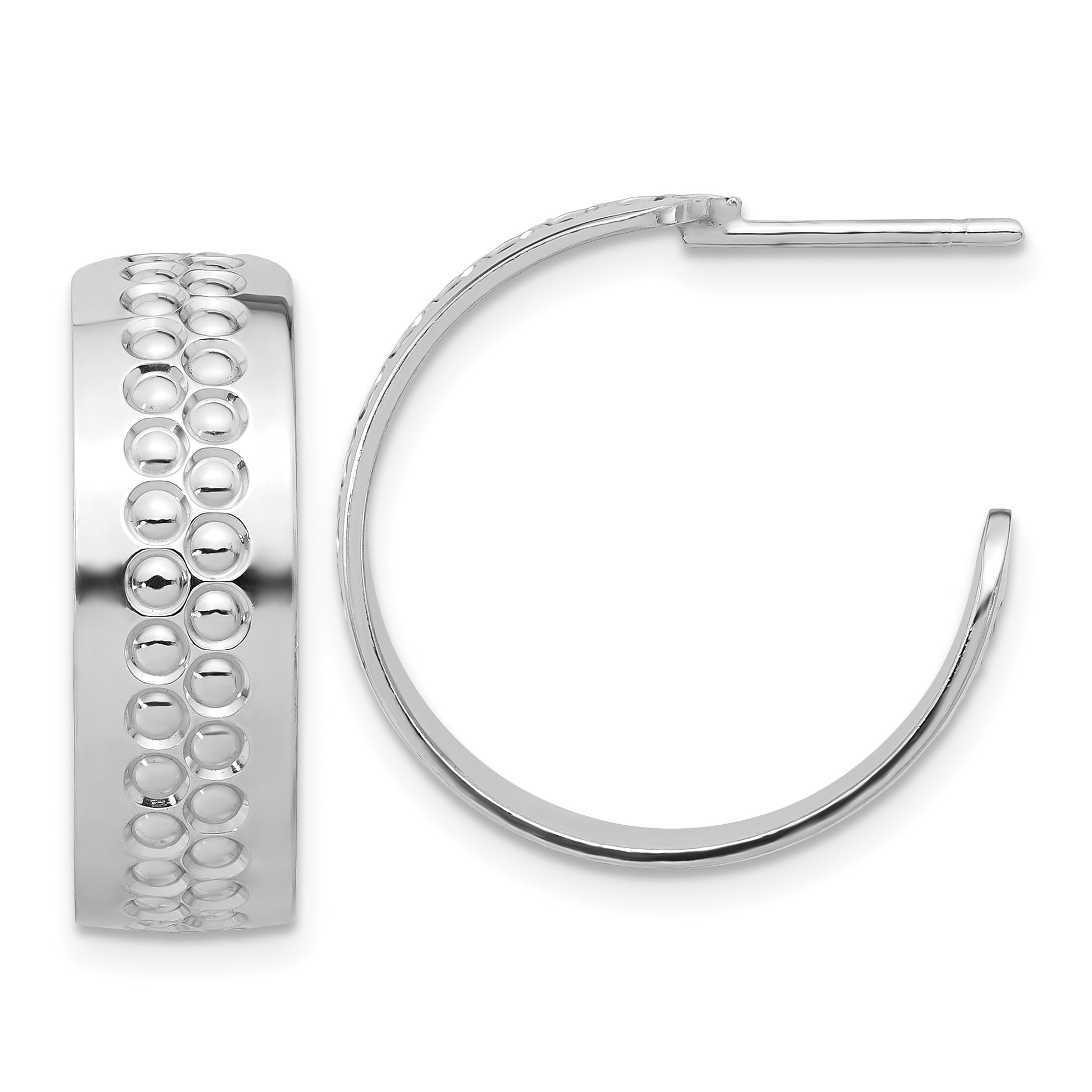 Sterling Silver Rhodium Plated Polished and Textured C-Hoop Earrings Main image