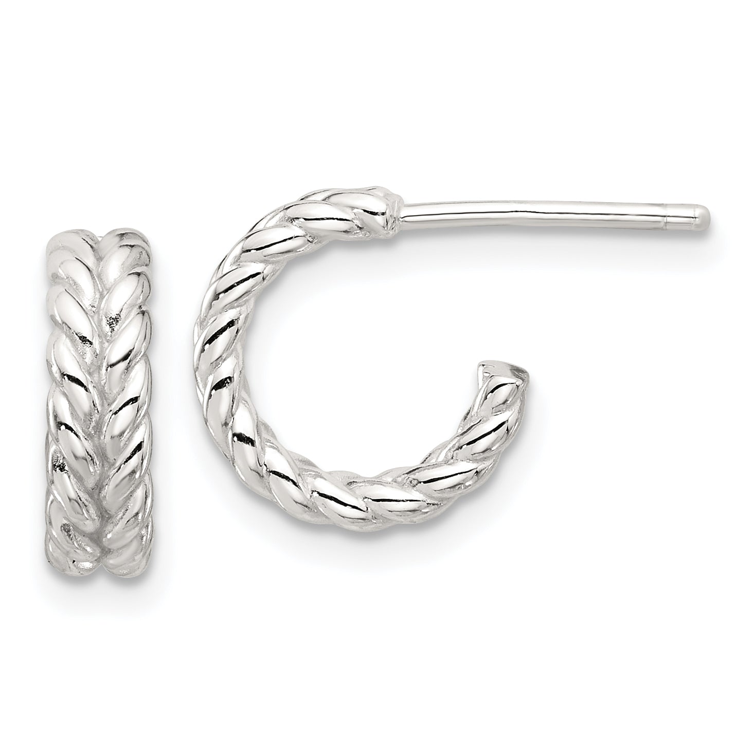 Sterling Silver E-coated Polished Braided Post C-Hoop Earrings Main image