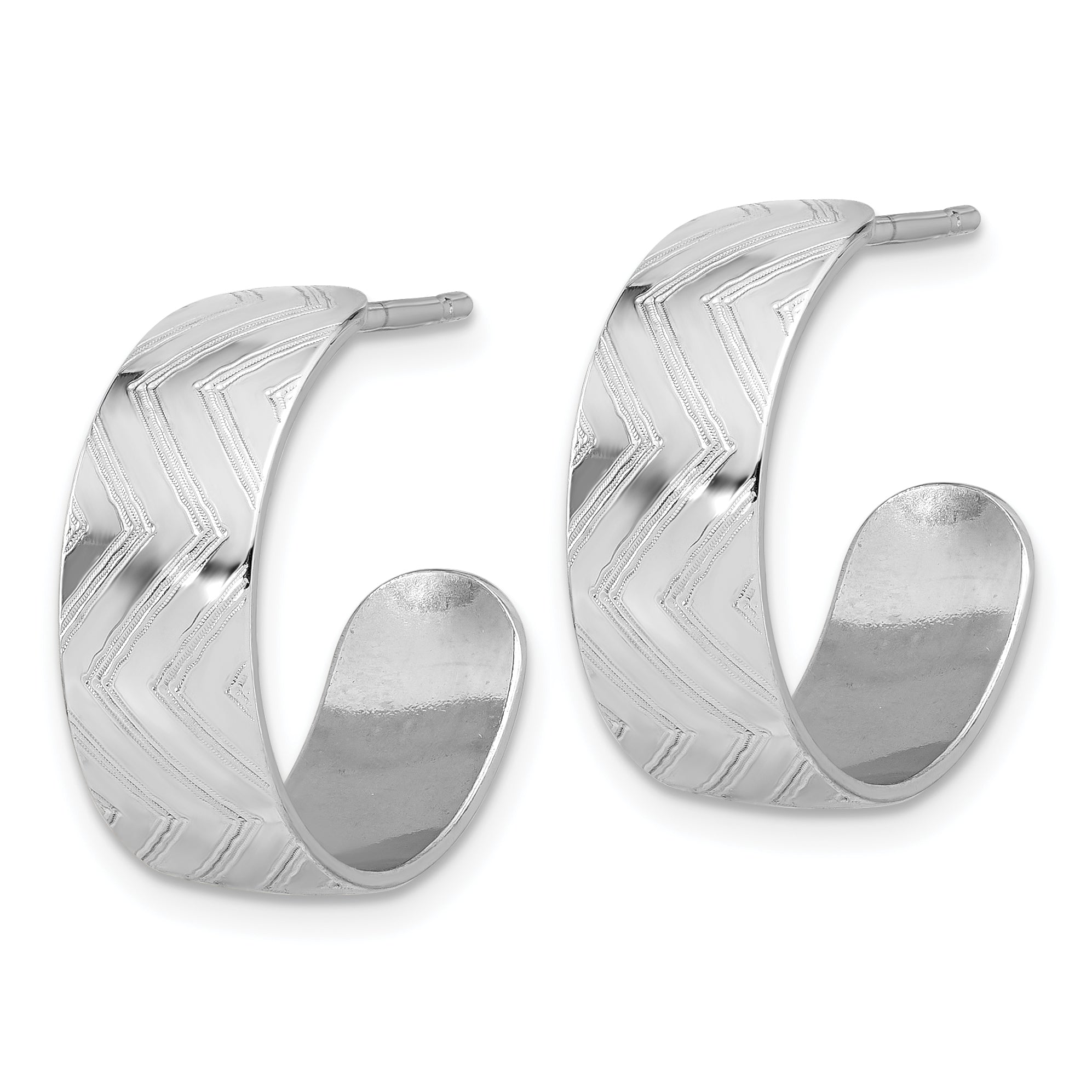 Sterling Silver Rhodium Plated Polished and Etched C-Hoop Earrings