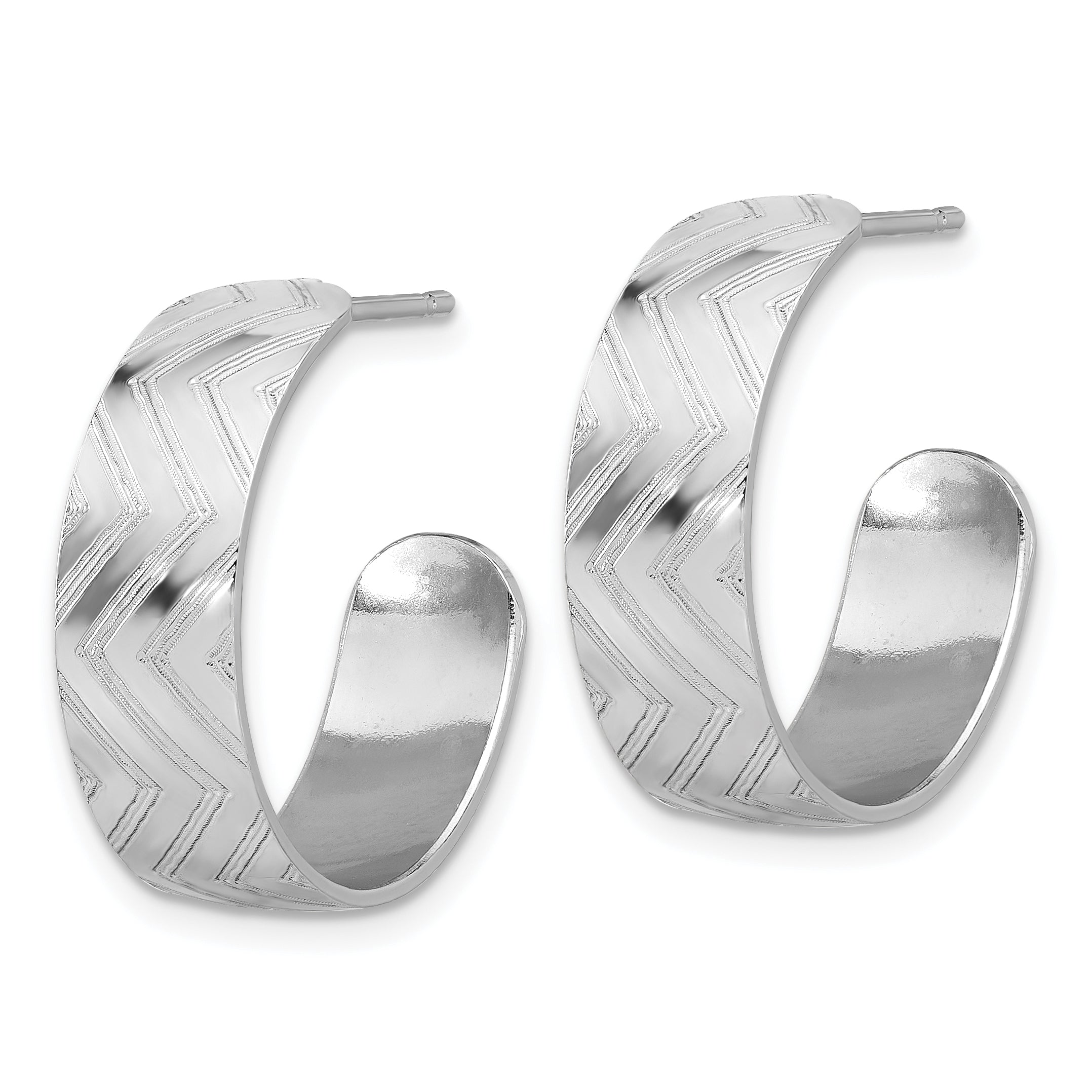 Sterling Silver Rhodium Plated Polished and Etched C-Hoop Earrings Secondary image