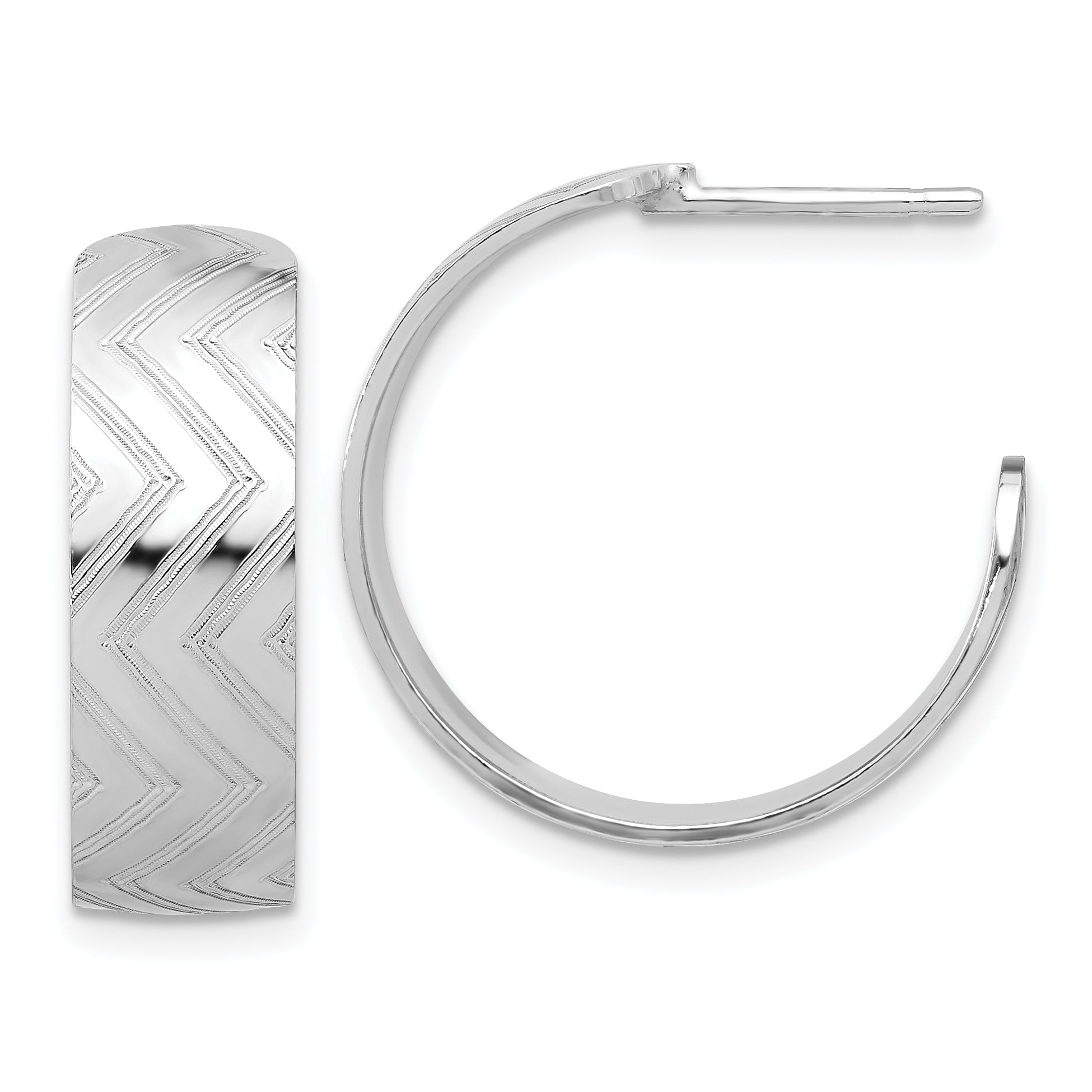 Sterling Silver Rhodium Plated Polished and Etched C-Hoop Earrings Main image