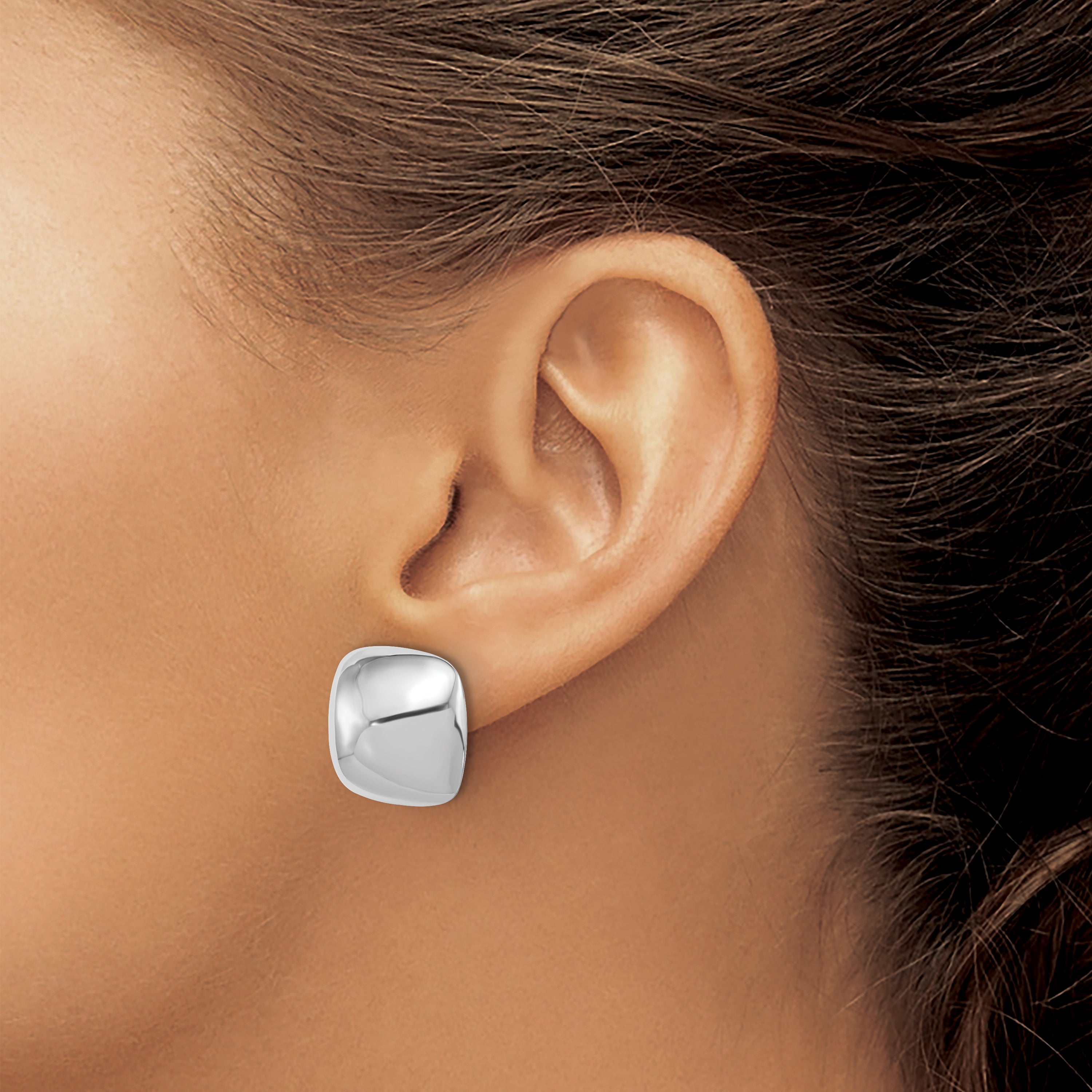 Sterling Silver Rhodium-plated Polished Square Post Earrings