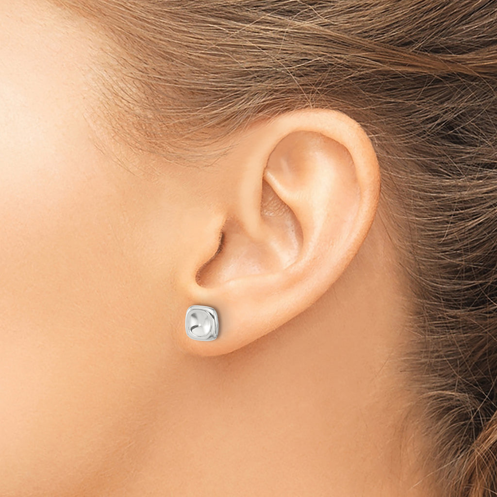 Sterling Silver Polished Wavy Puff Square Post Earrings