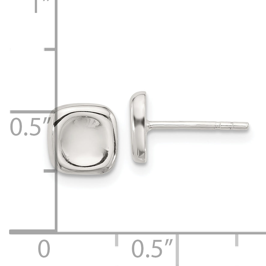 Sterling Silver Polished Wavy Puff Square Post Earrings