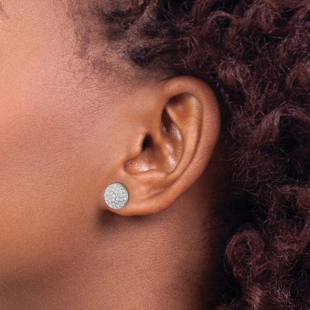 Sterling Silver Rhodium-plated Pav‚ CZ Domed Post Earrings