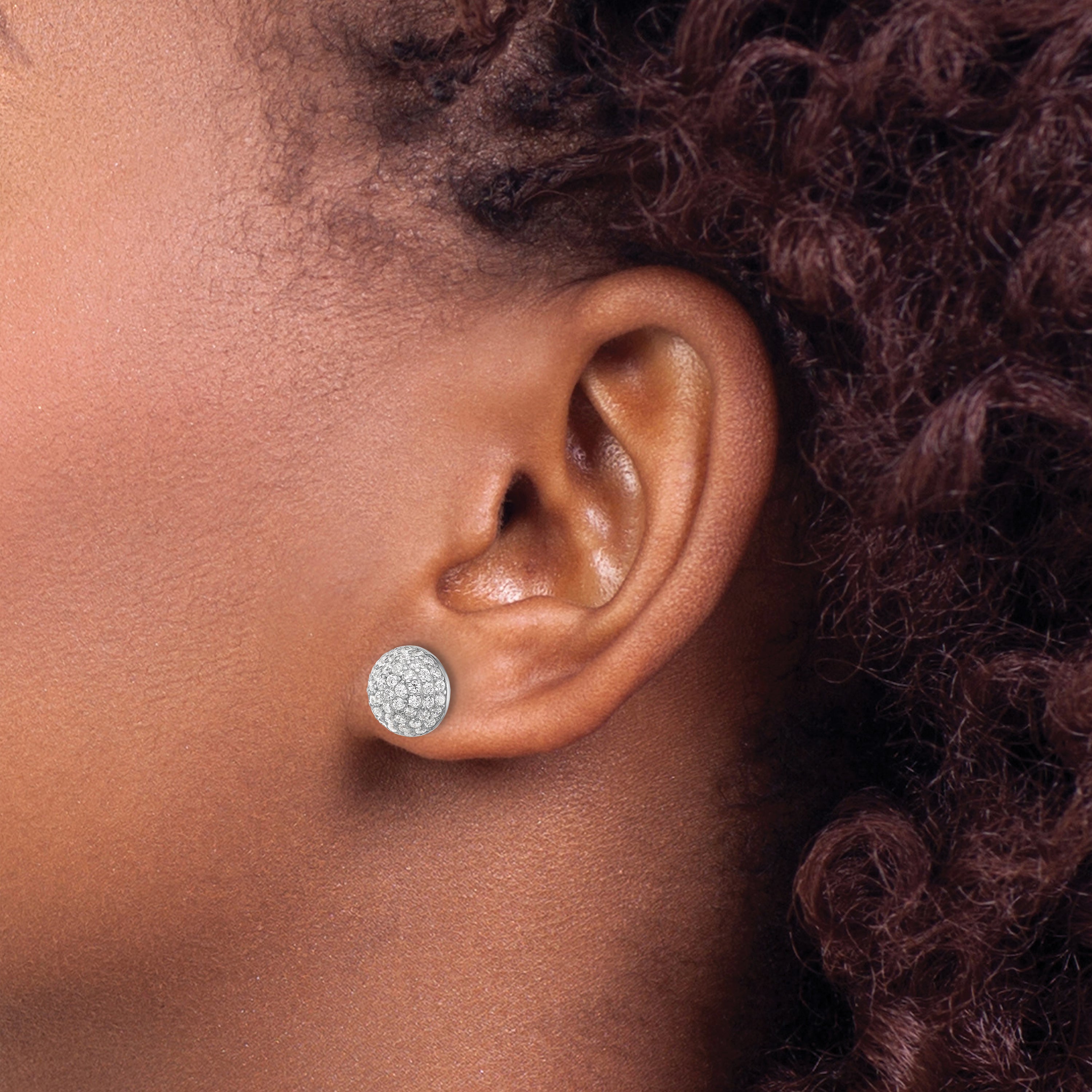 Sterling Silver Rhodium-plated Pav‚ CZ Domed Post Earrings